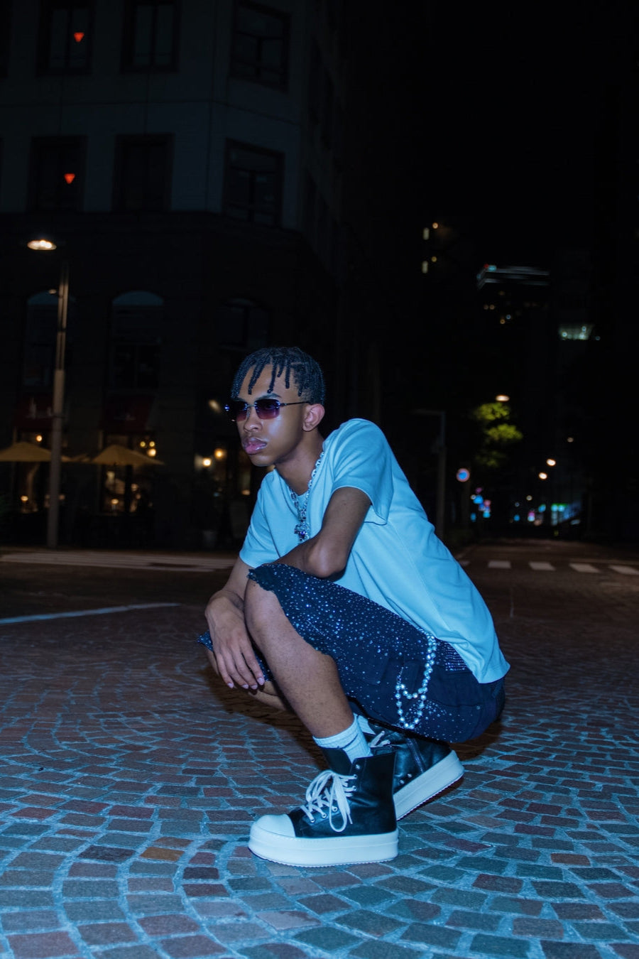 Crystal-Studded Denim Jorts Black