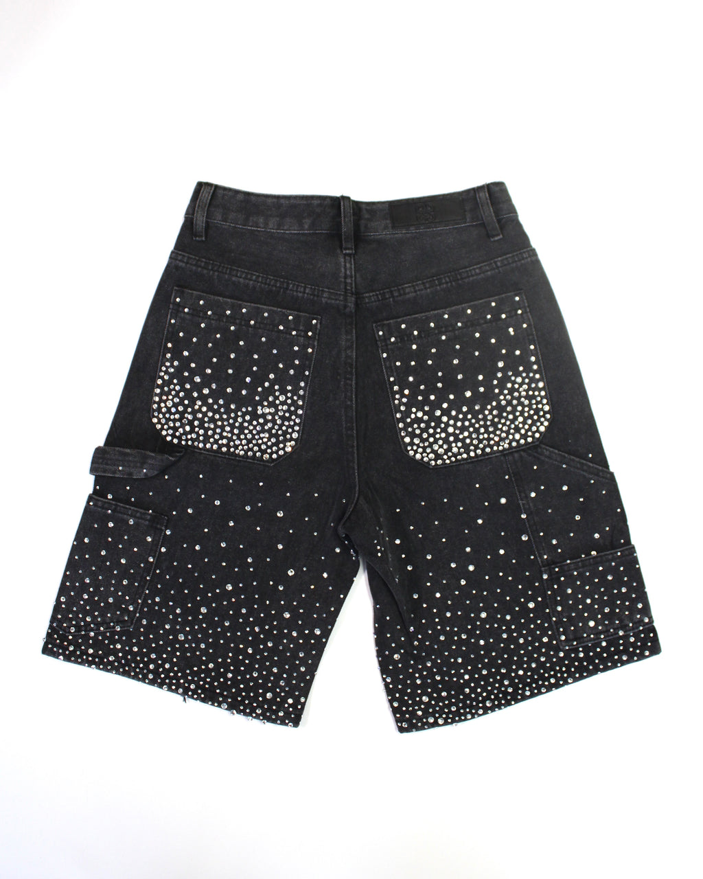 Crystal-Studded Denim Shorts Black