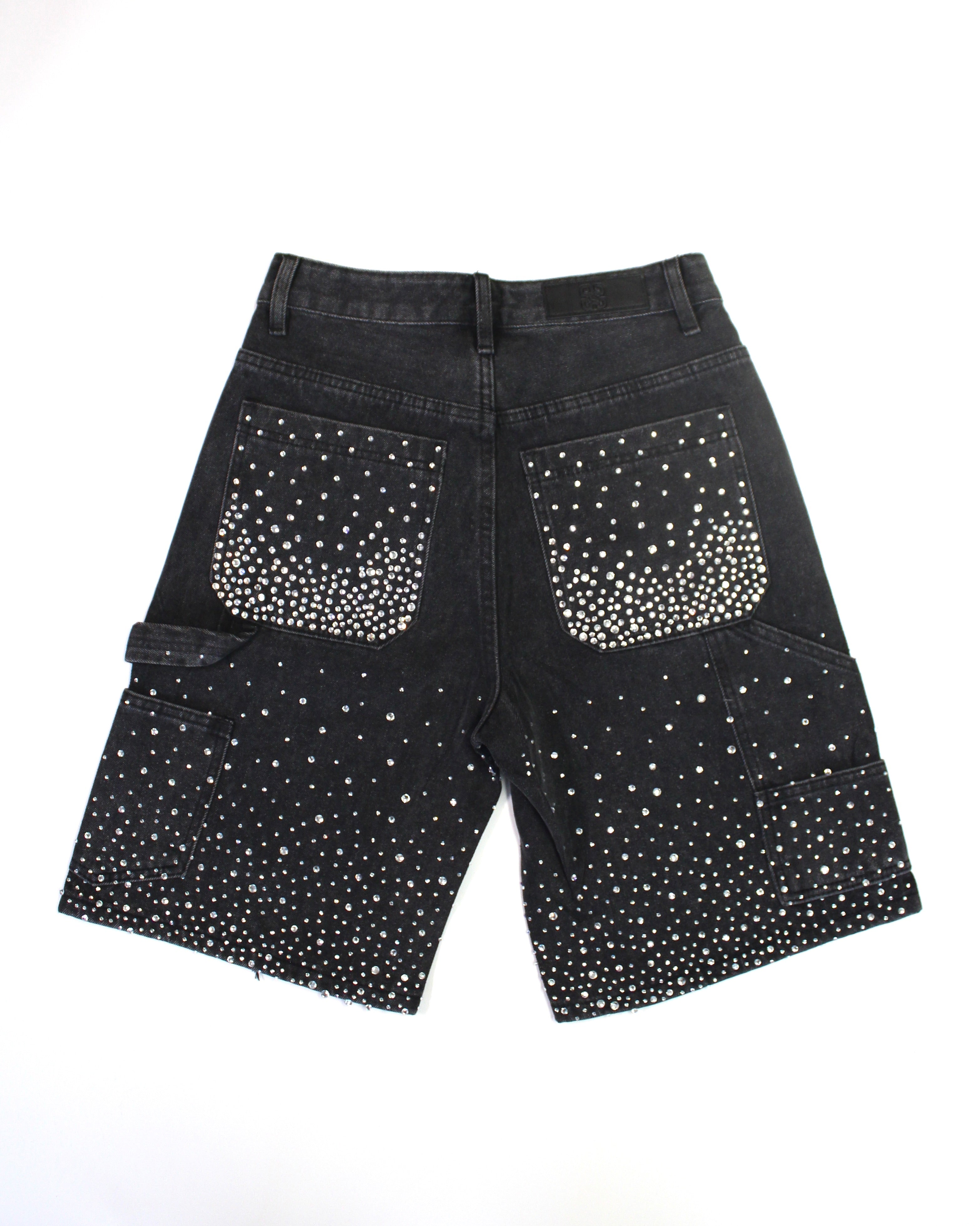 Crystal-Studded Denim Shorts Black