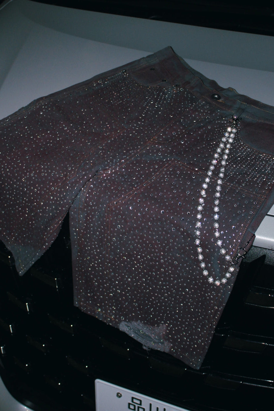 Crystal-Studded Denim Jorts Purple