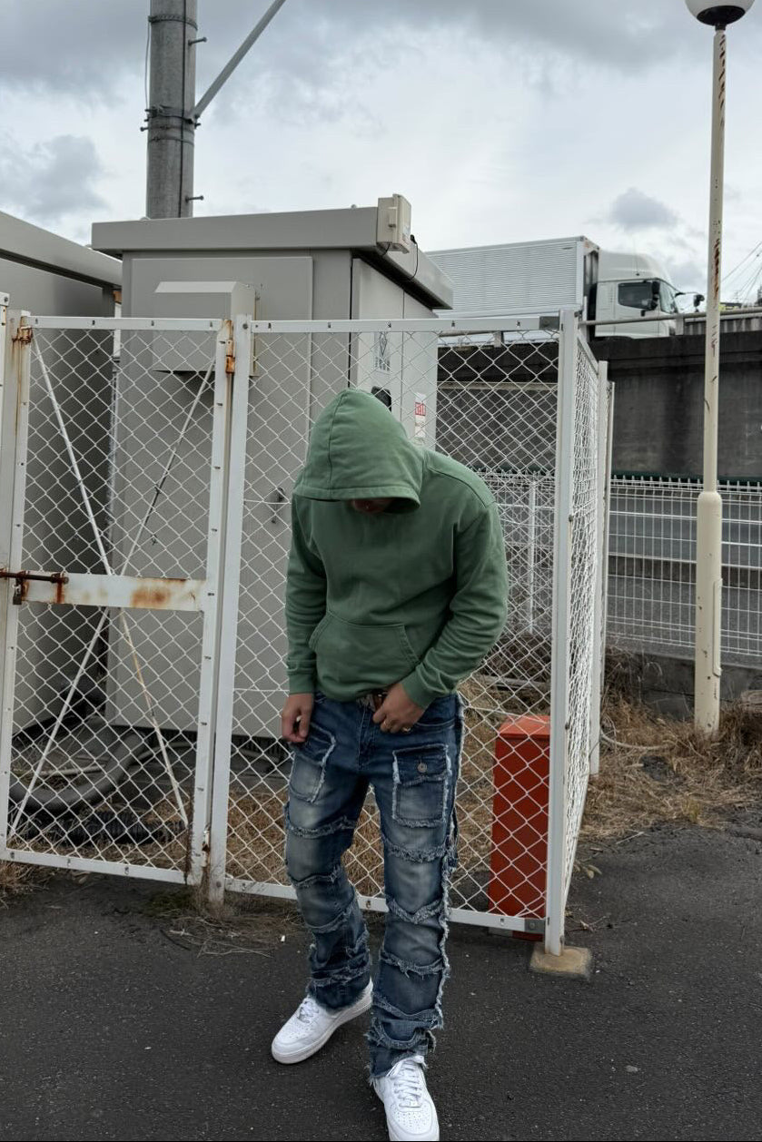 Multi-Pocket Flare Denim Blue