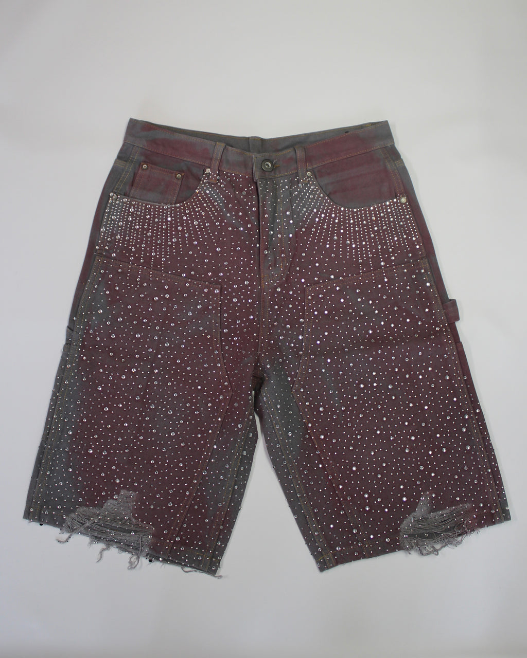 Crystal-Studded Denim Jorts Purple