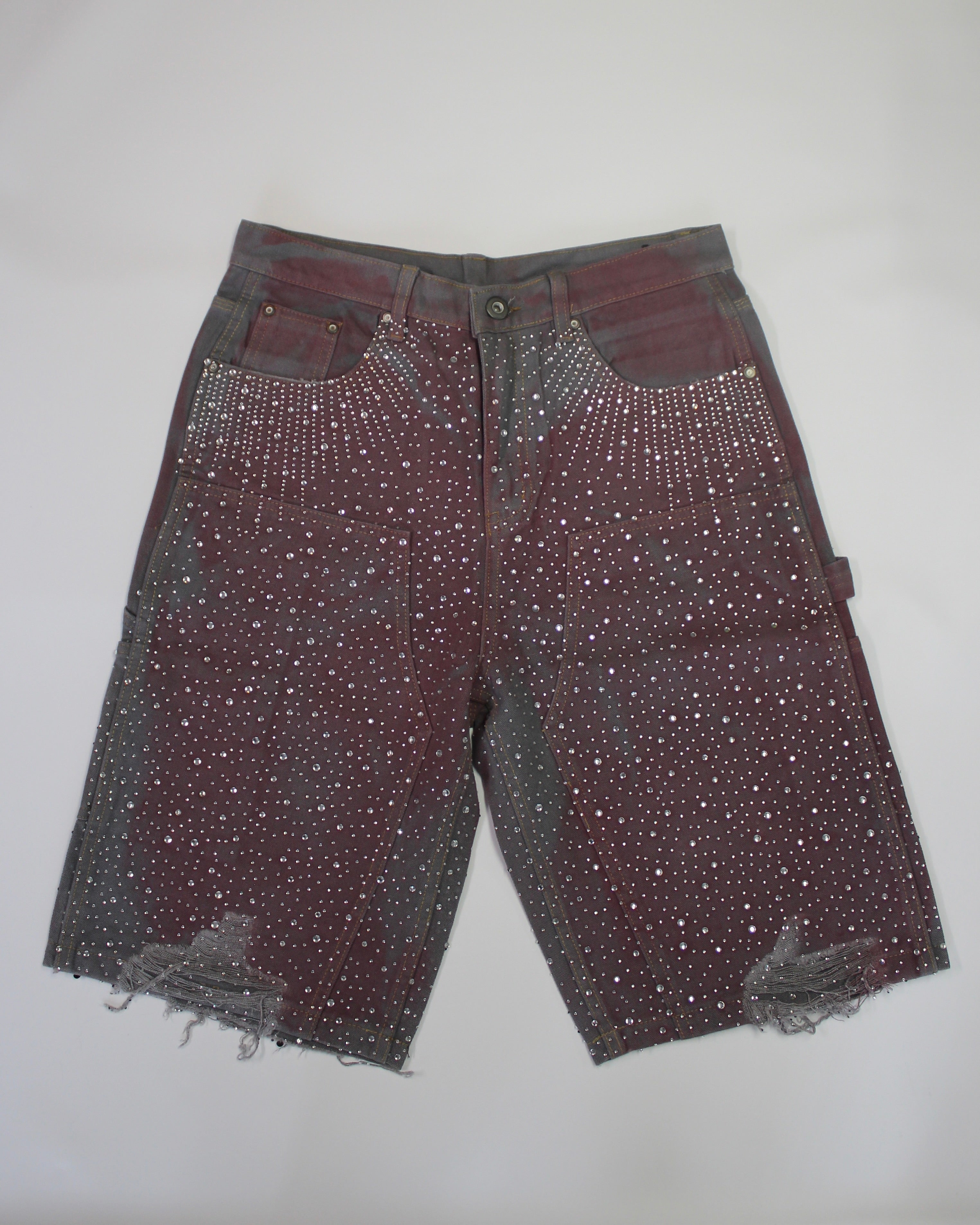 Crystal-Studded Denim Jorts Purple