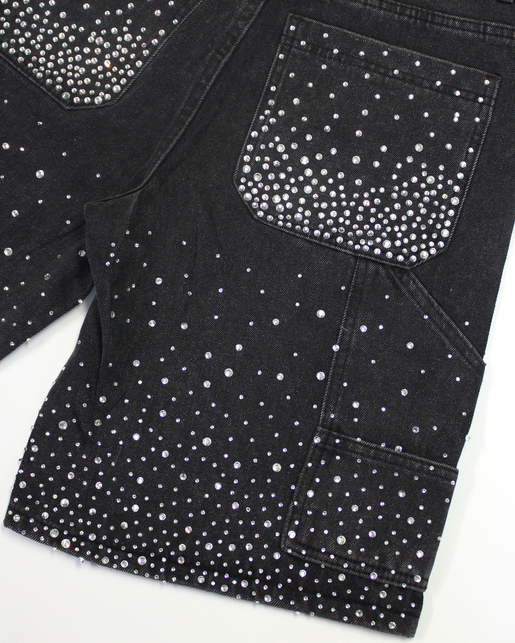Crystal-Studded Denim Shorts Black