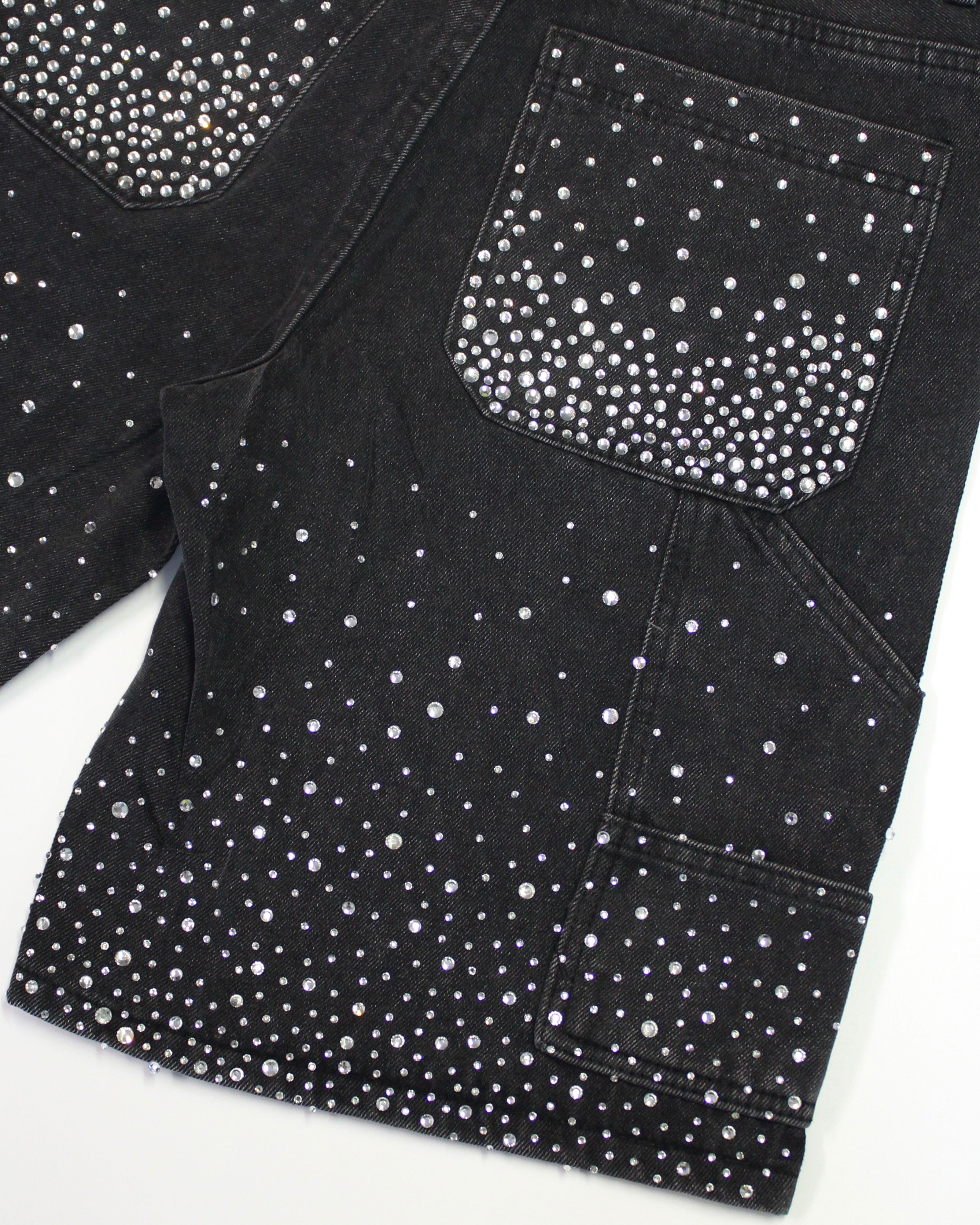 Crystal-Studded Denim Shorts Black