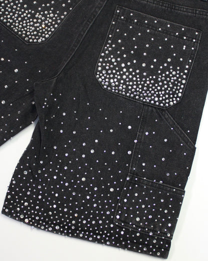 Crystal-Studded Denim Shorts Black