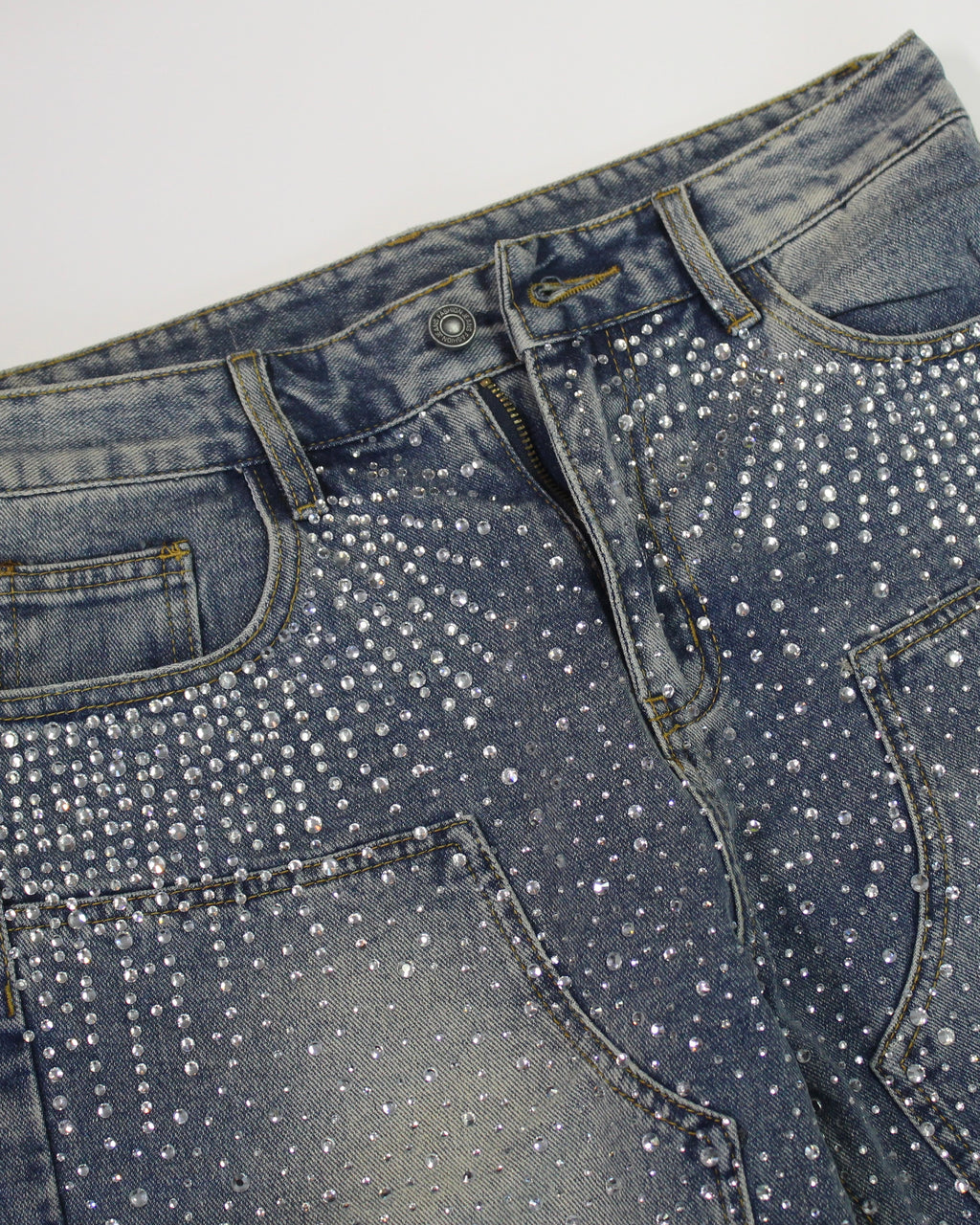Crystal-Studded Denim Shorts Blue