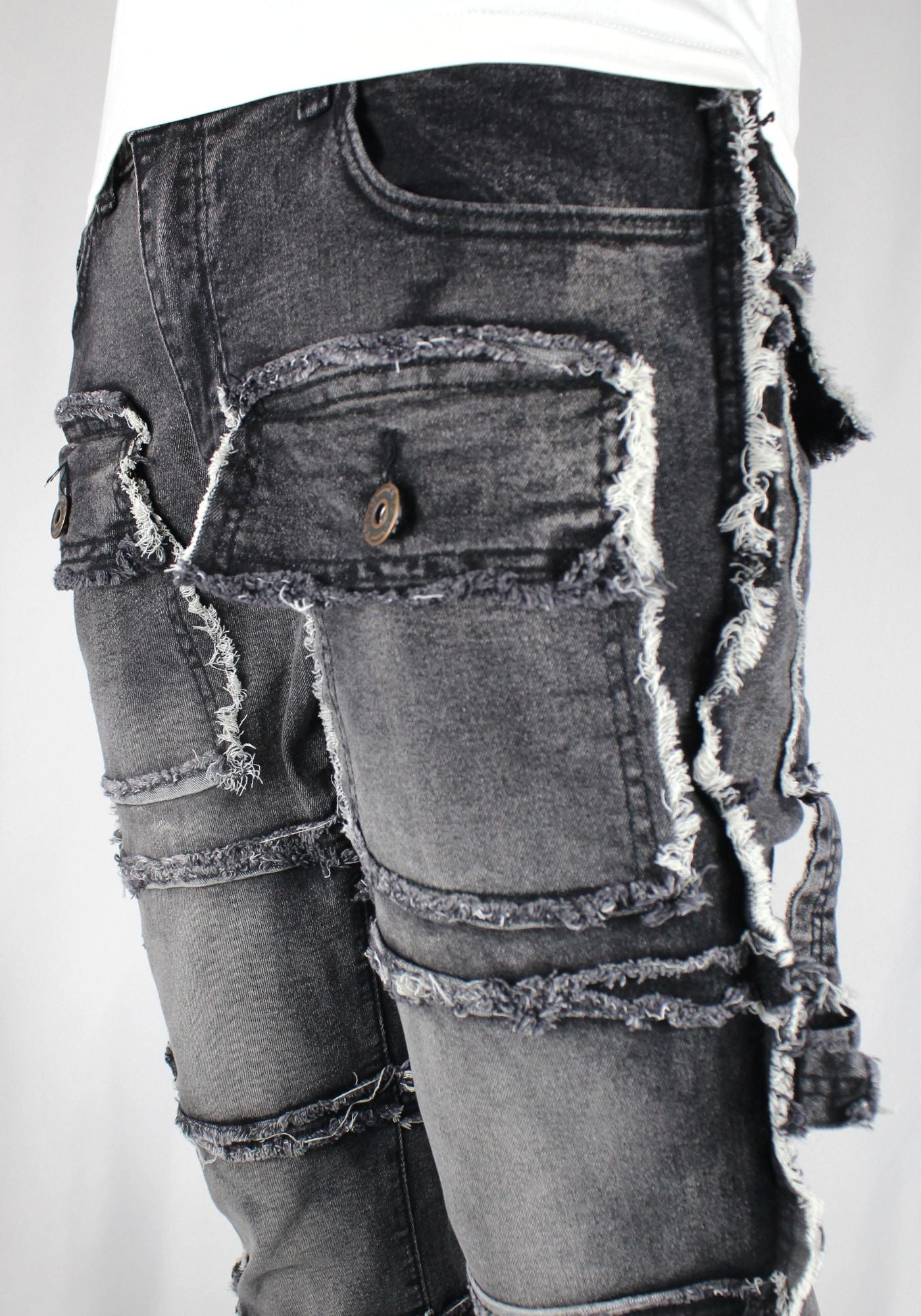 Multi-Pocket Flare Denim Black