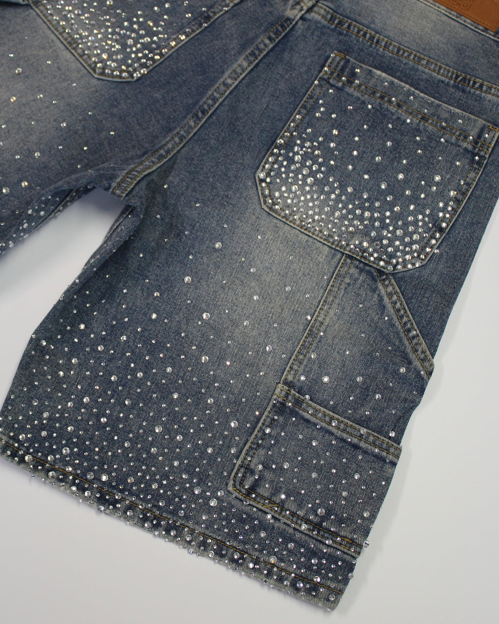 Crystal-Studded Denim Shorts Blue