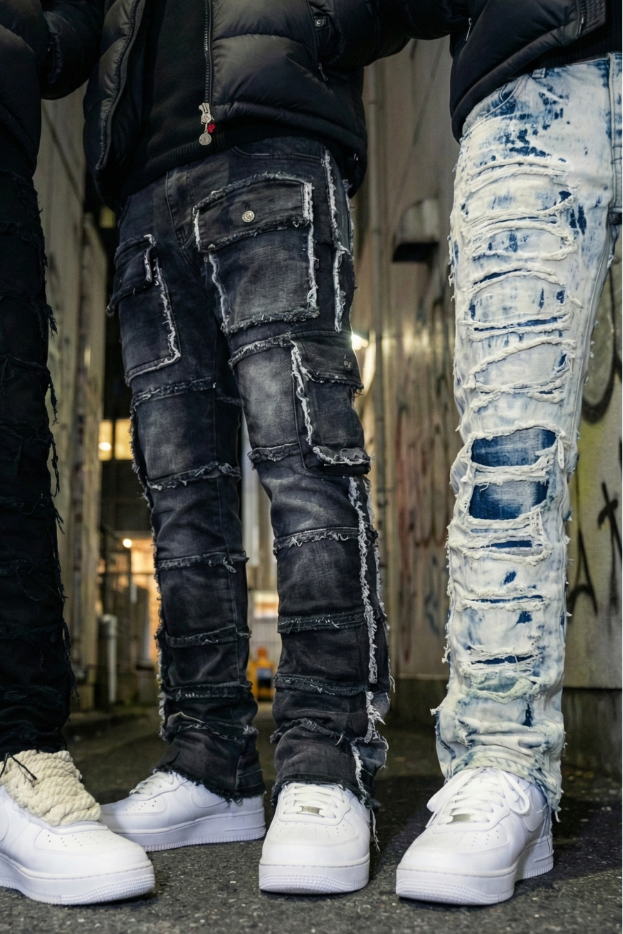 Shredded Line Flare Denim Blue