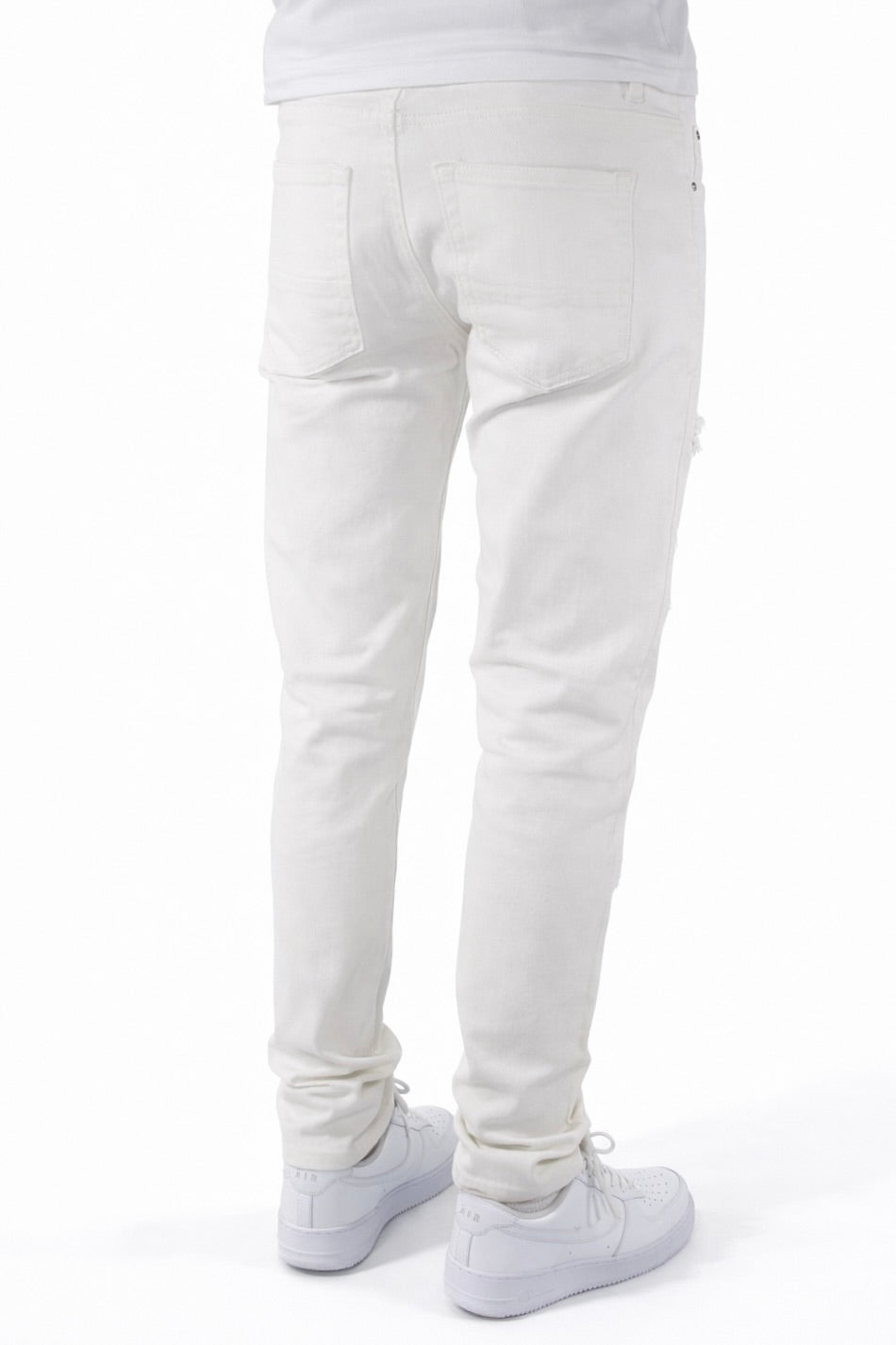 SKINNY DISTRESSED CUTOUT RHINESTONE - WHITE