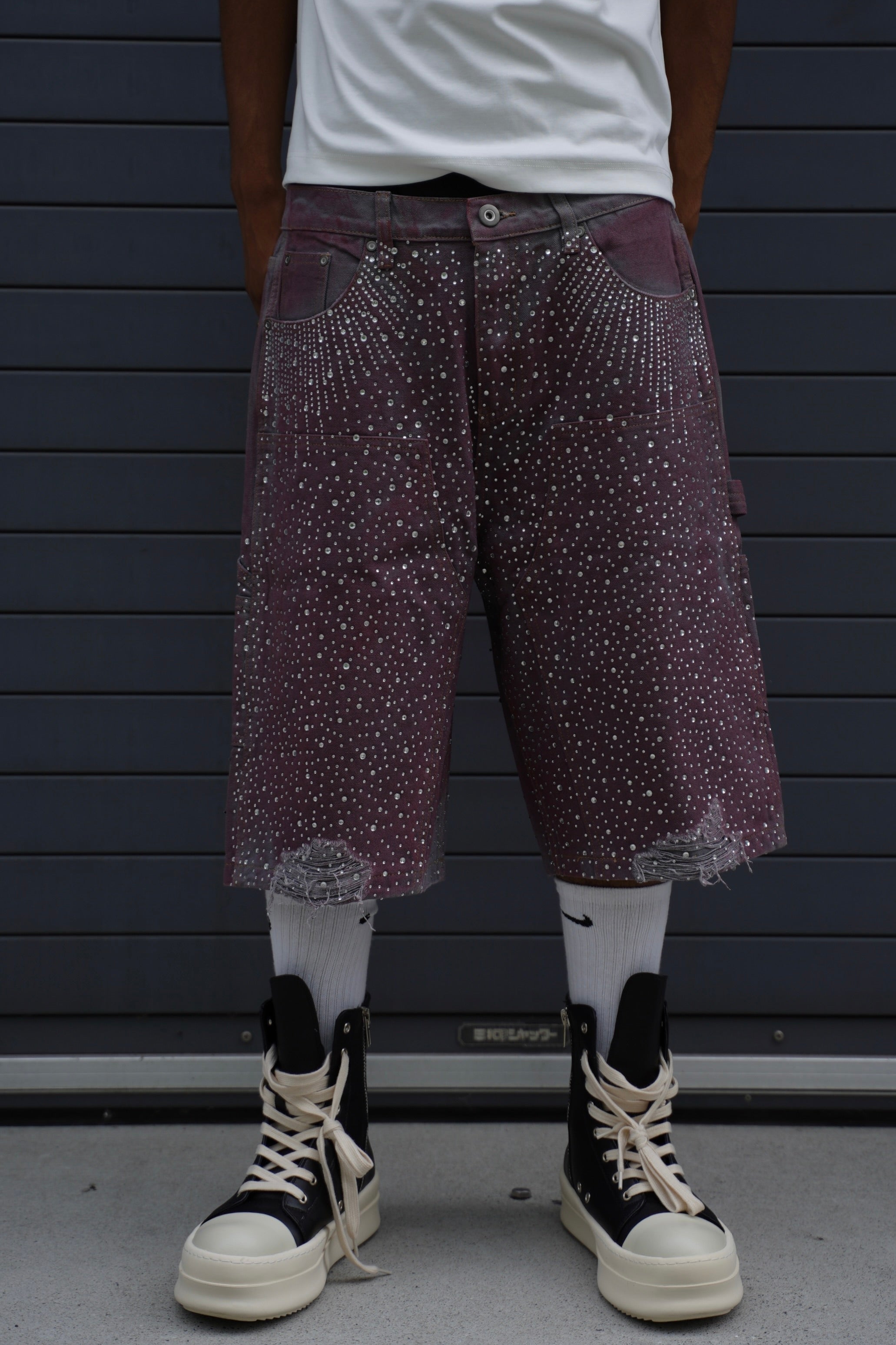 Crystal-Studded Denim Jorts Purple