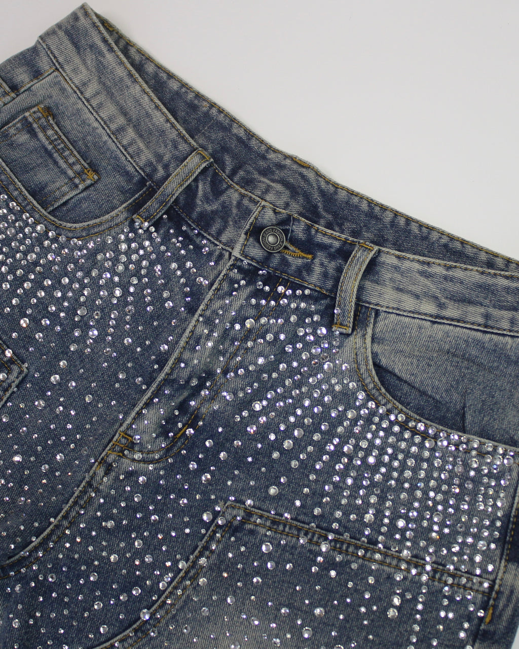 Crystal-Studded Denim Shorts Blue