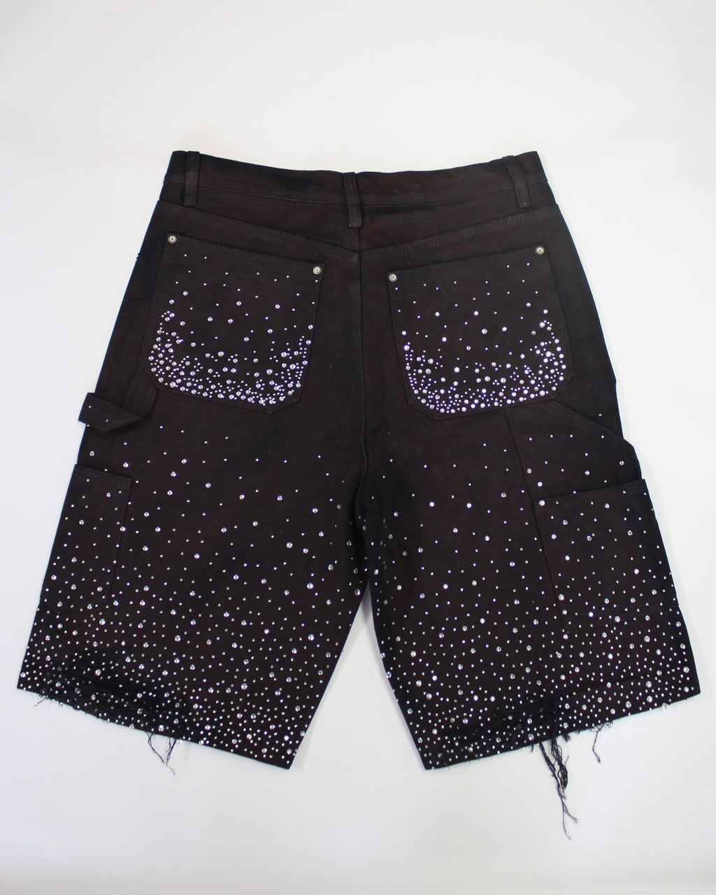 Crystal-Studded Denim Jorts Black