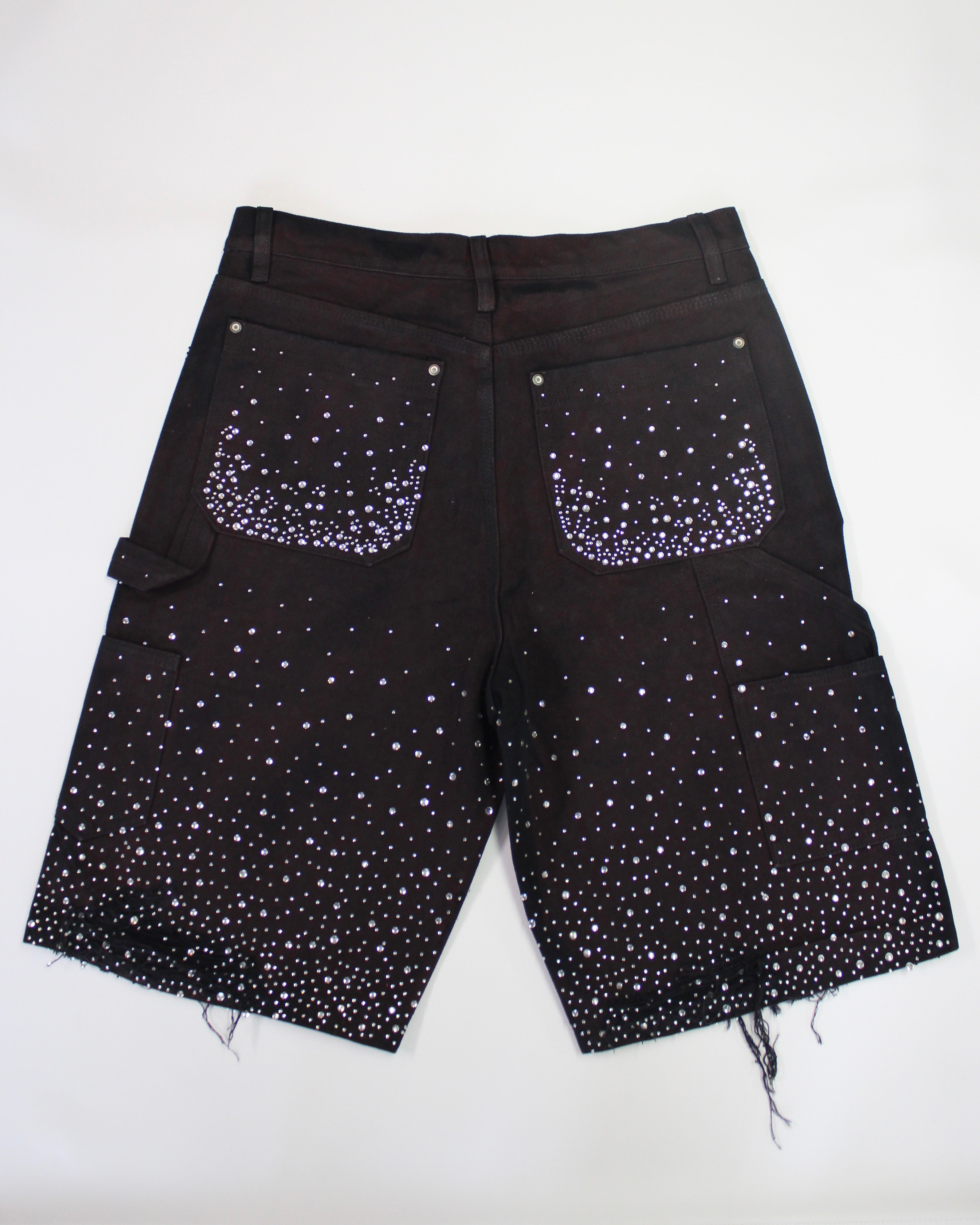 Crystal-Studded Denim Jorts Black