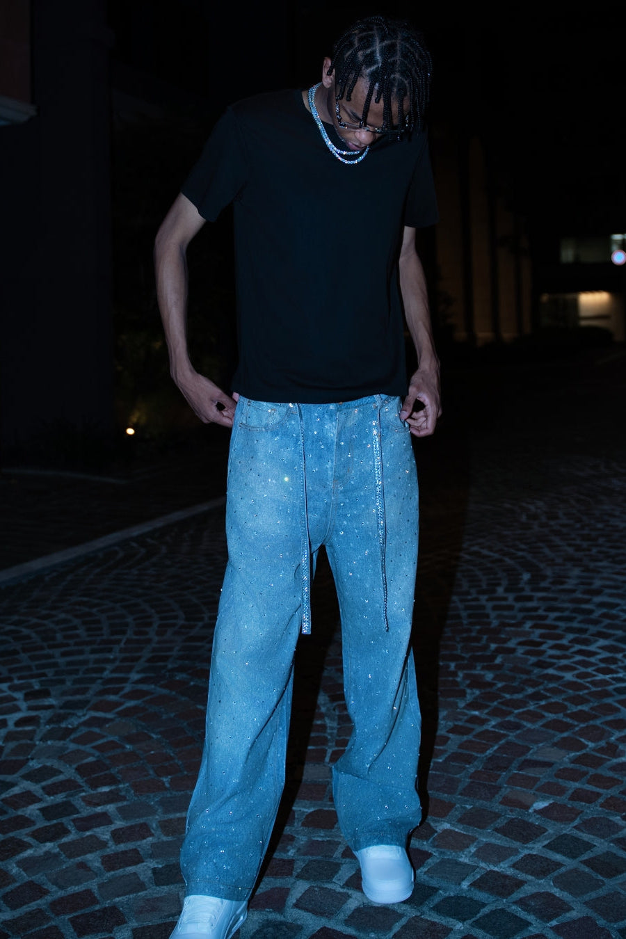 Rhinestone Denim Blue