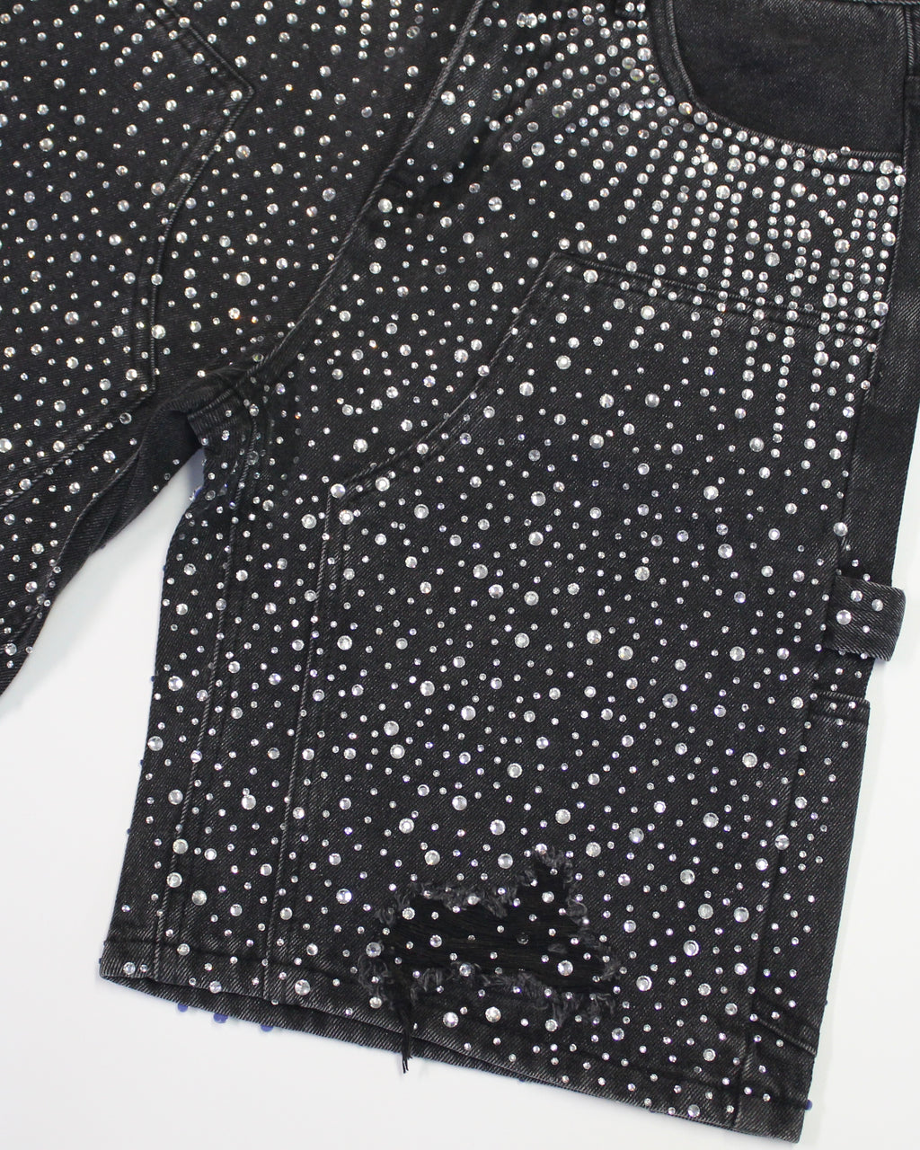 Crystal-Studded Denim Shorts Black