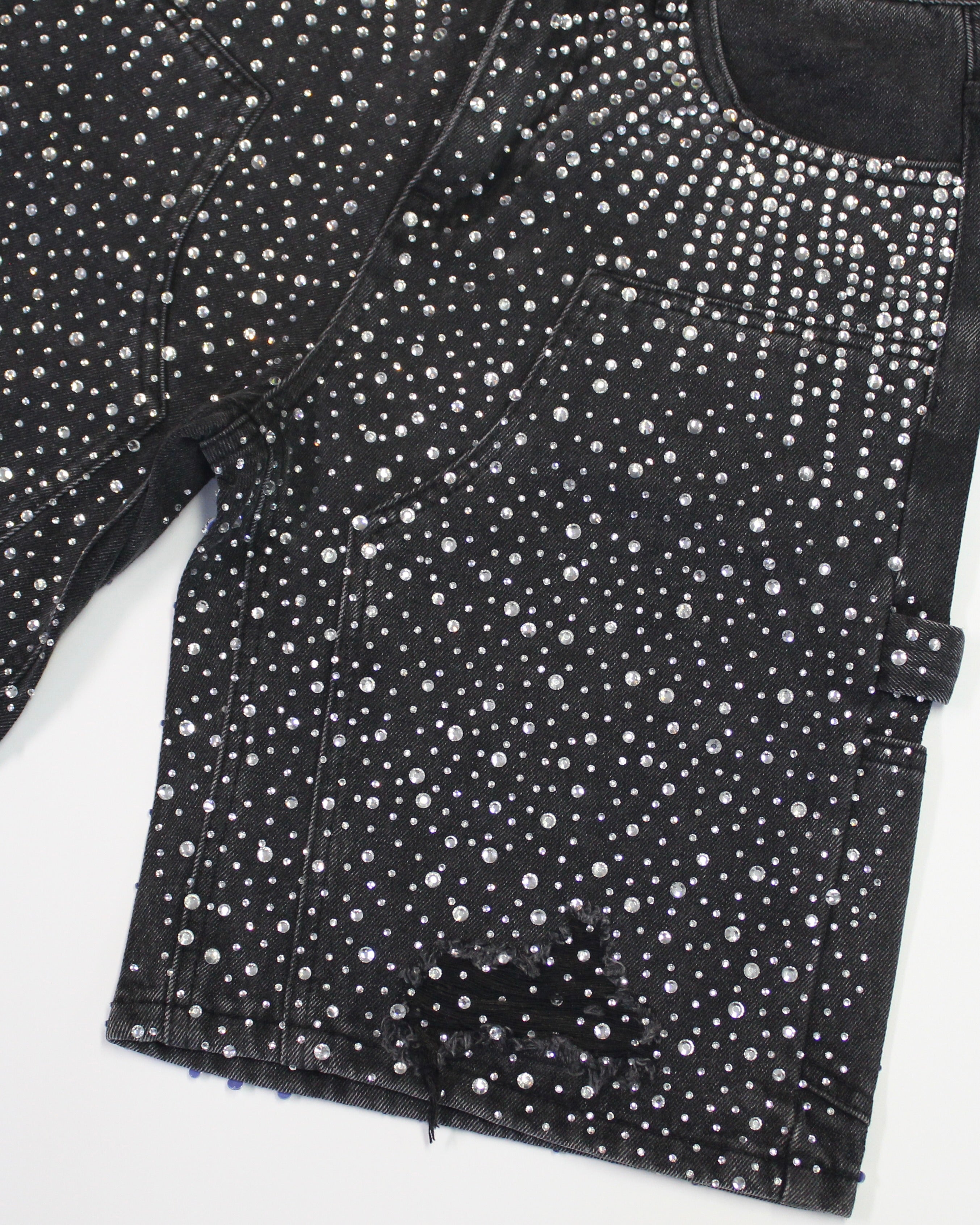 Crystal-Studded Denim Shorts Black