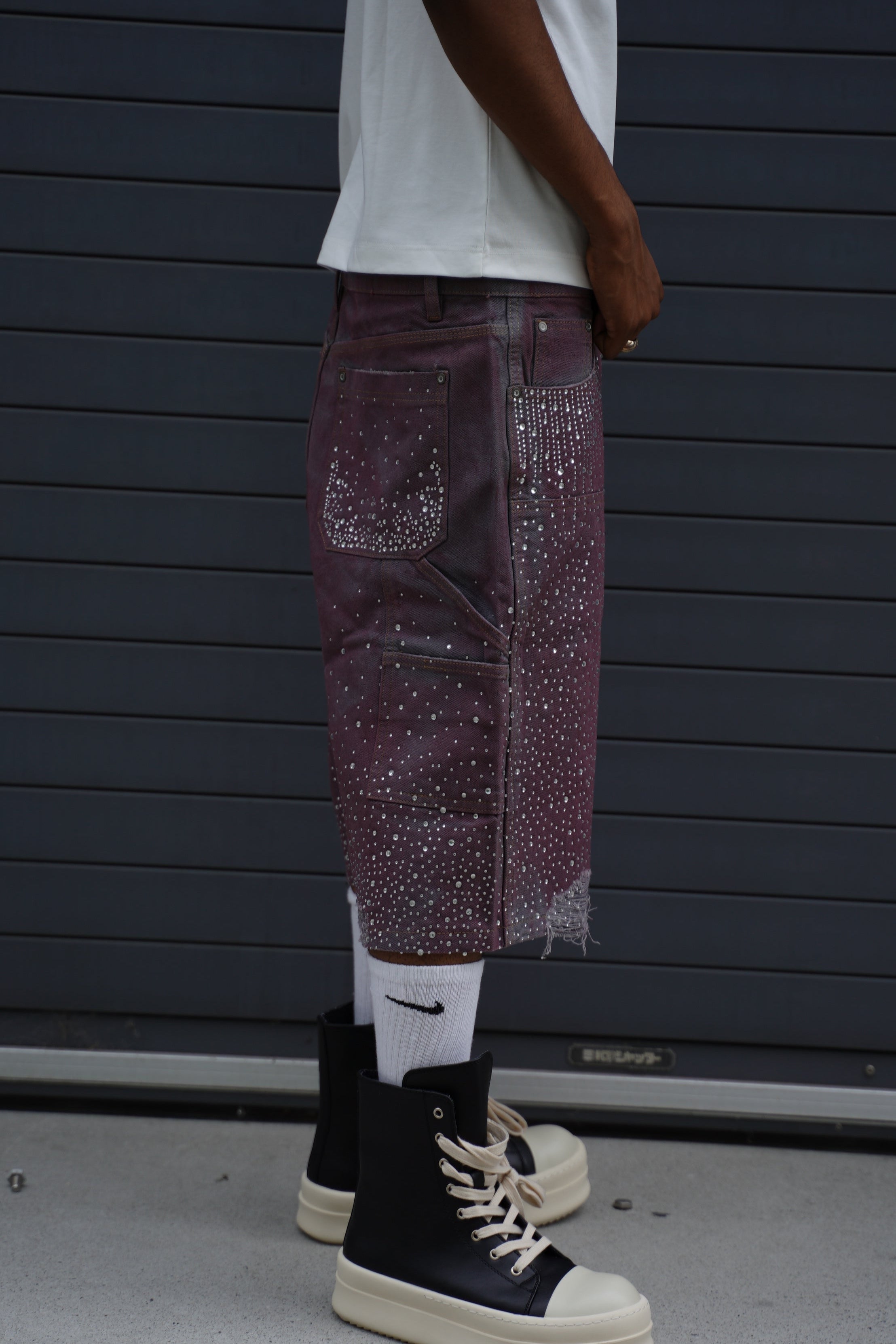 Crystal-Studded Denim Jorts Purple