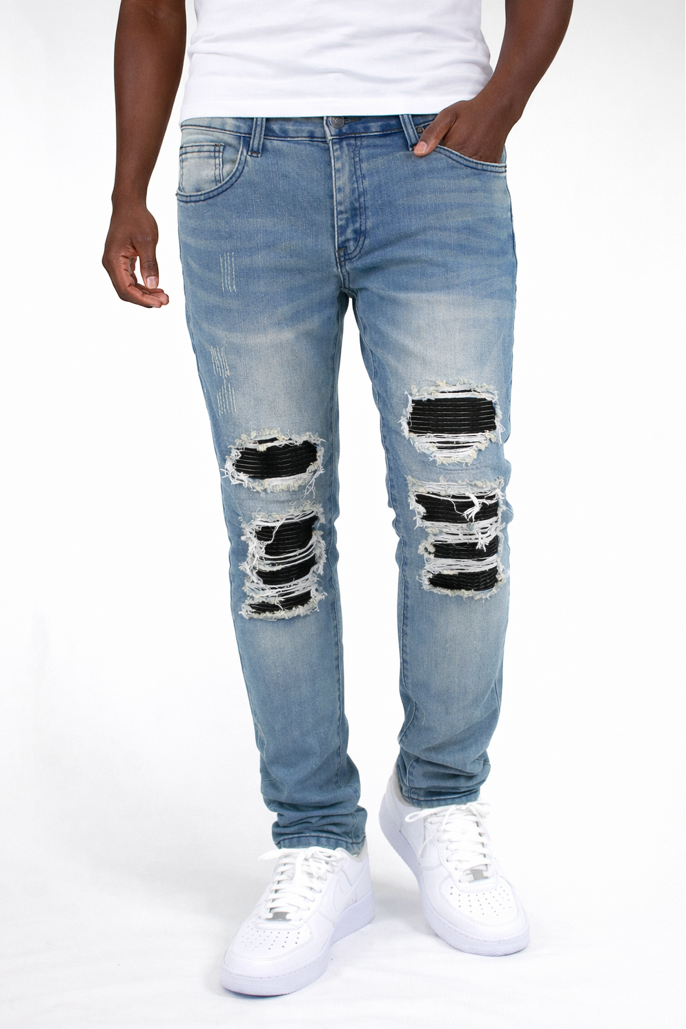 SKINNY DISTRESSED CUTOUT - BLUE