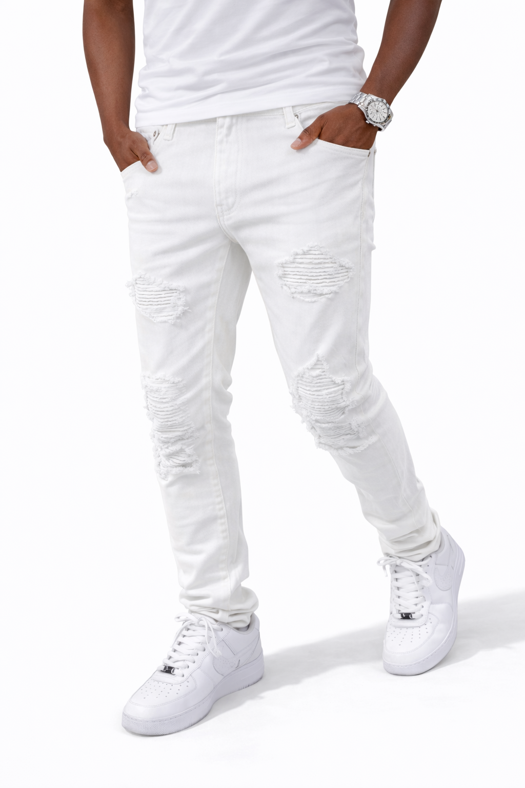 SKINNY DISTRESSED CUTOUT - WHITE