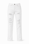 SKINNY DISTRESSED CUTOUT RHINESTONE - WHITE