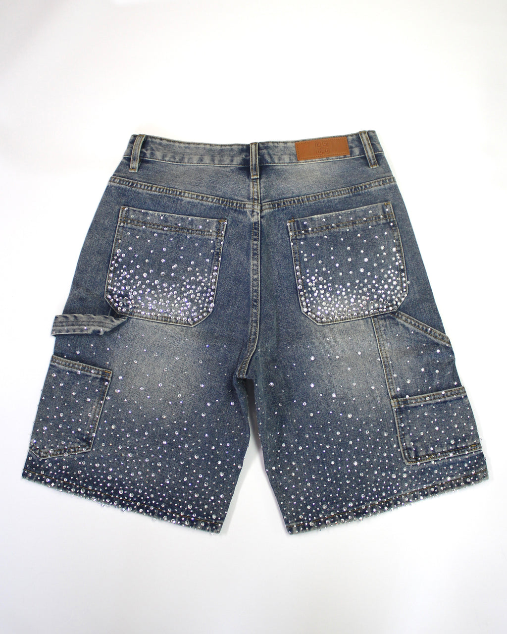 Crystal-Studded Denim Shorts Blue