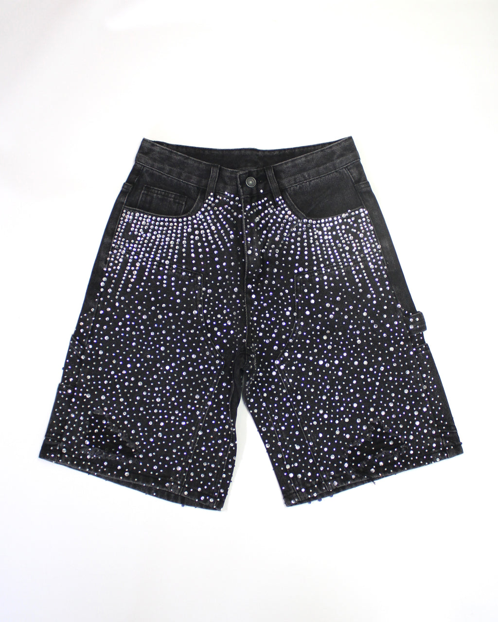 Crystal-Studded Denim Shorts Black