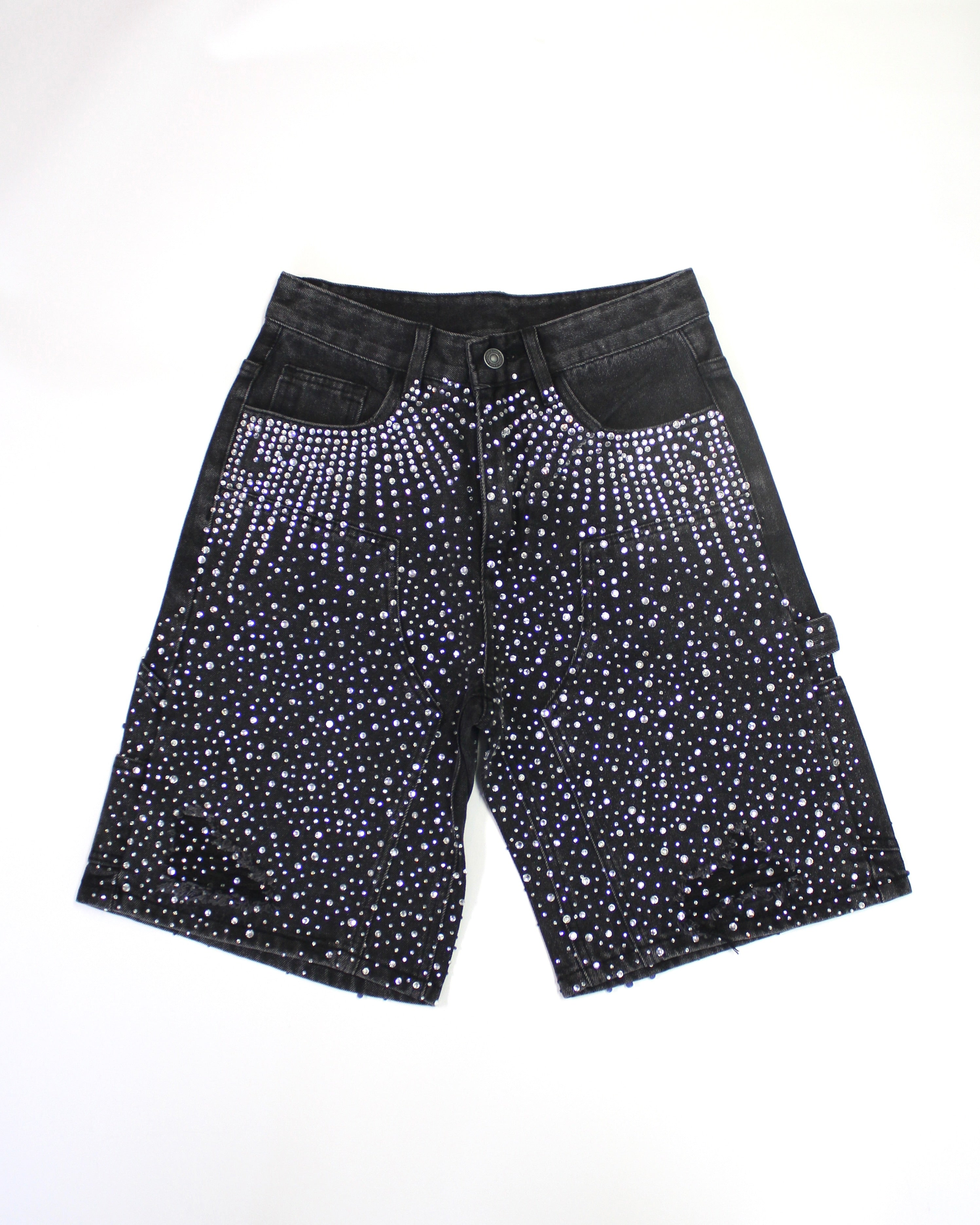 Crystal-Studded Denim Shorts Black