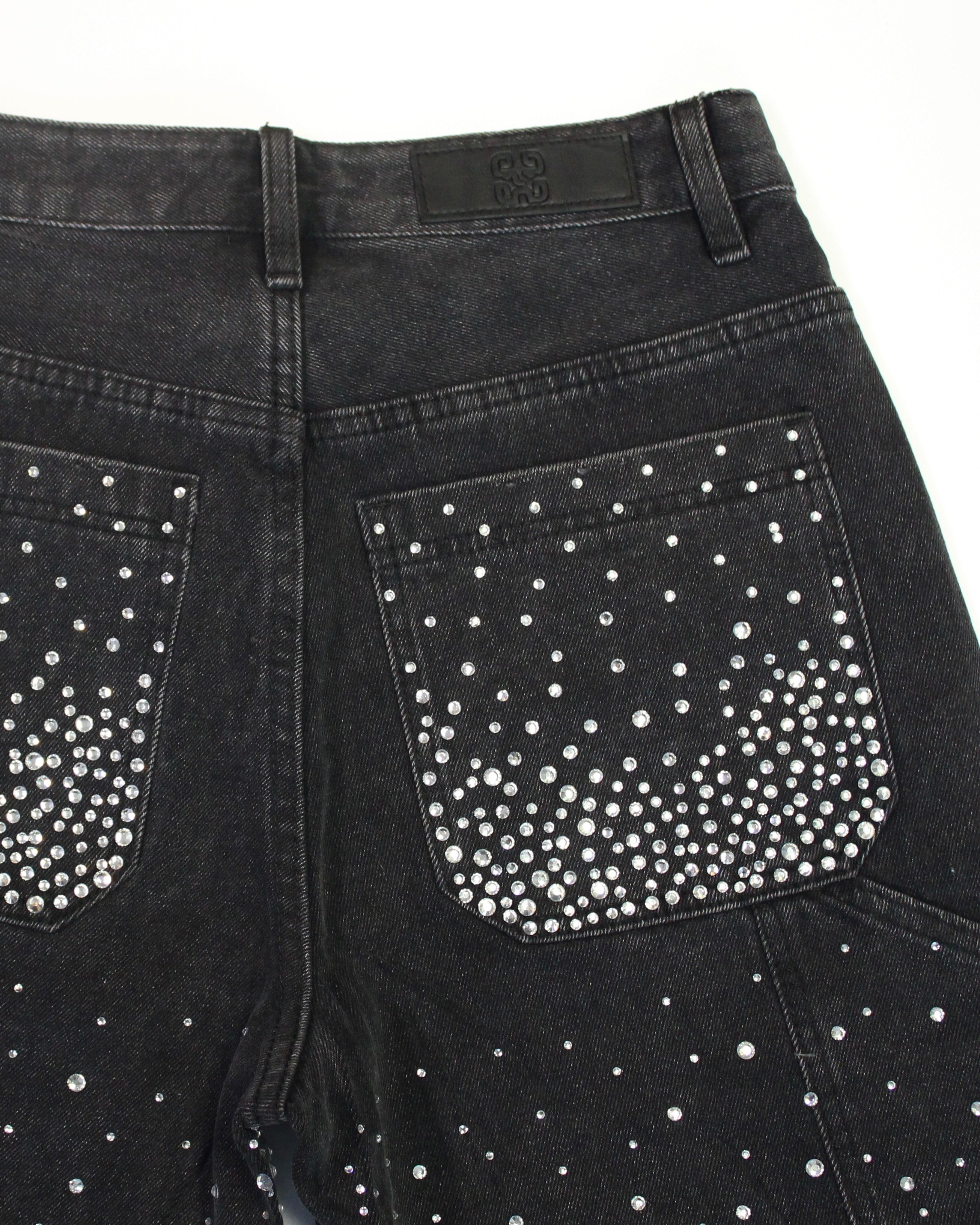 Crystal-Studded Denim Shorts Black