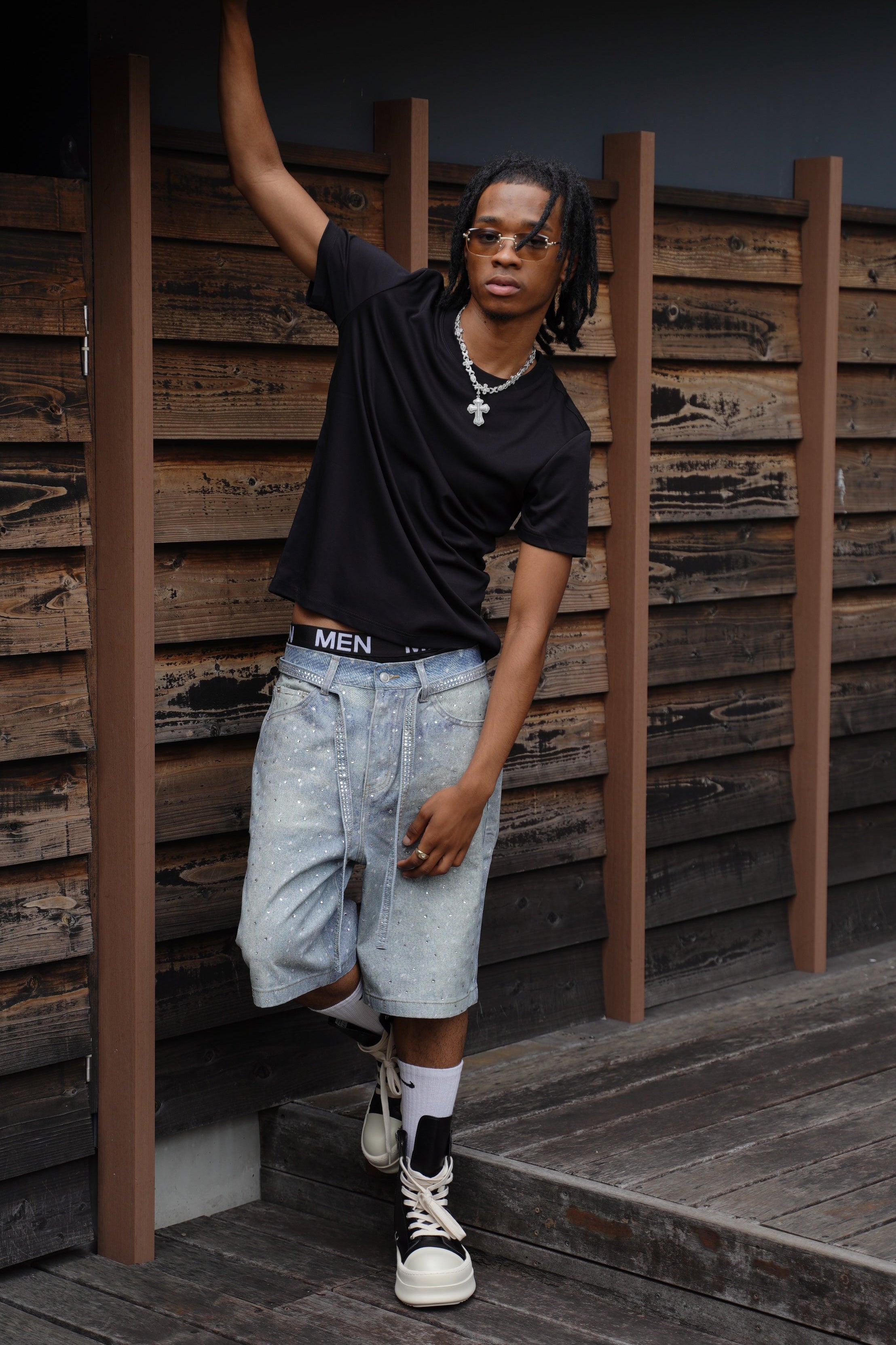 Rhinestone  Denim Shorts Blue