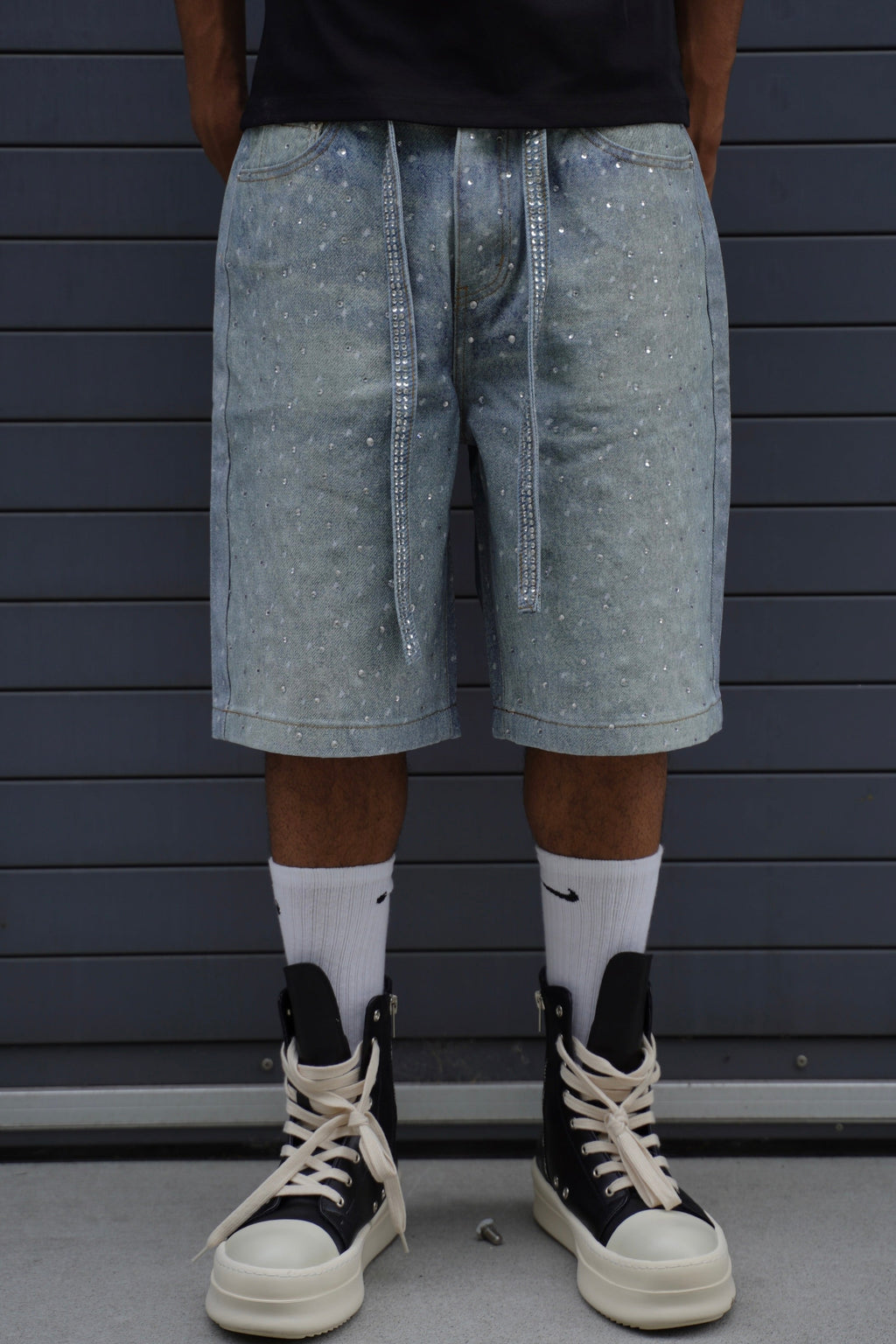 Rhinestone  Denim Shorts Blue