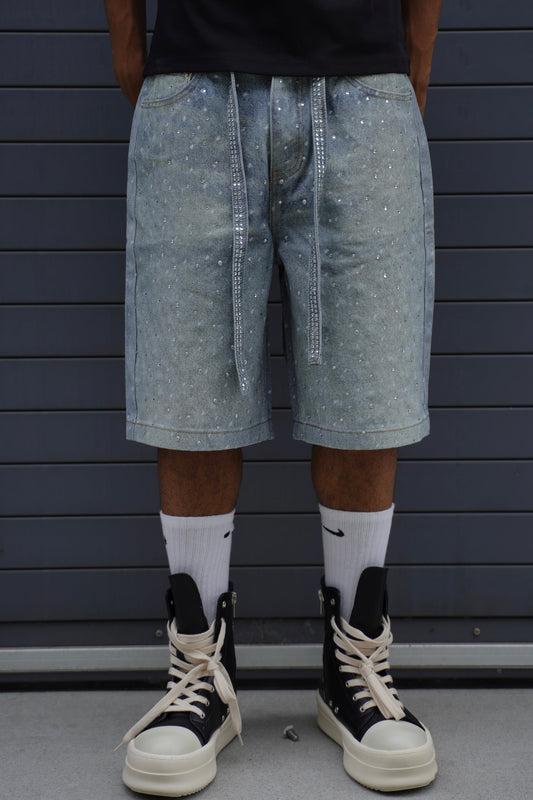 Rhinestone  Denim Shorts Blue
