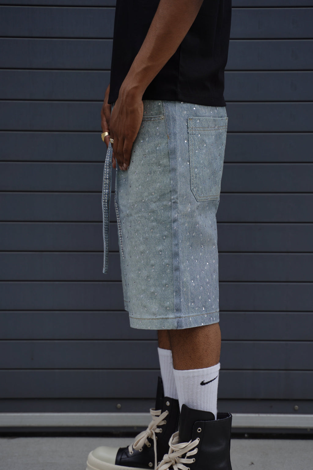 Rhinestone  Denim Shorts Blue