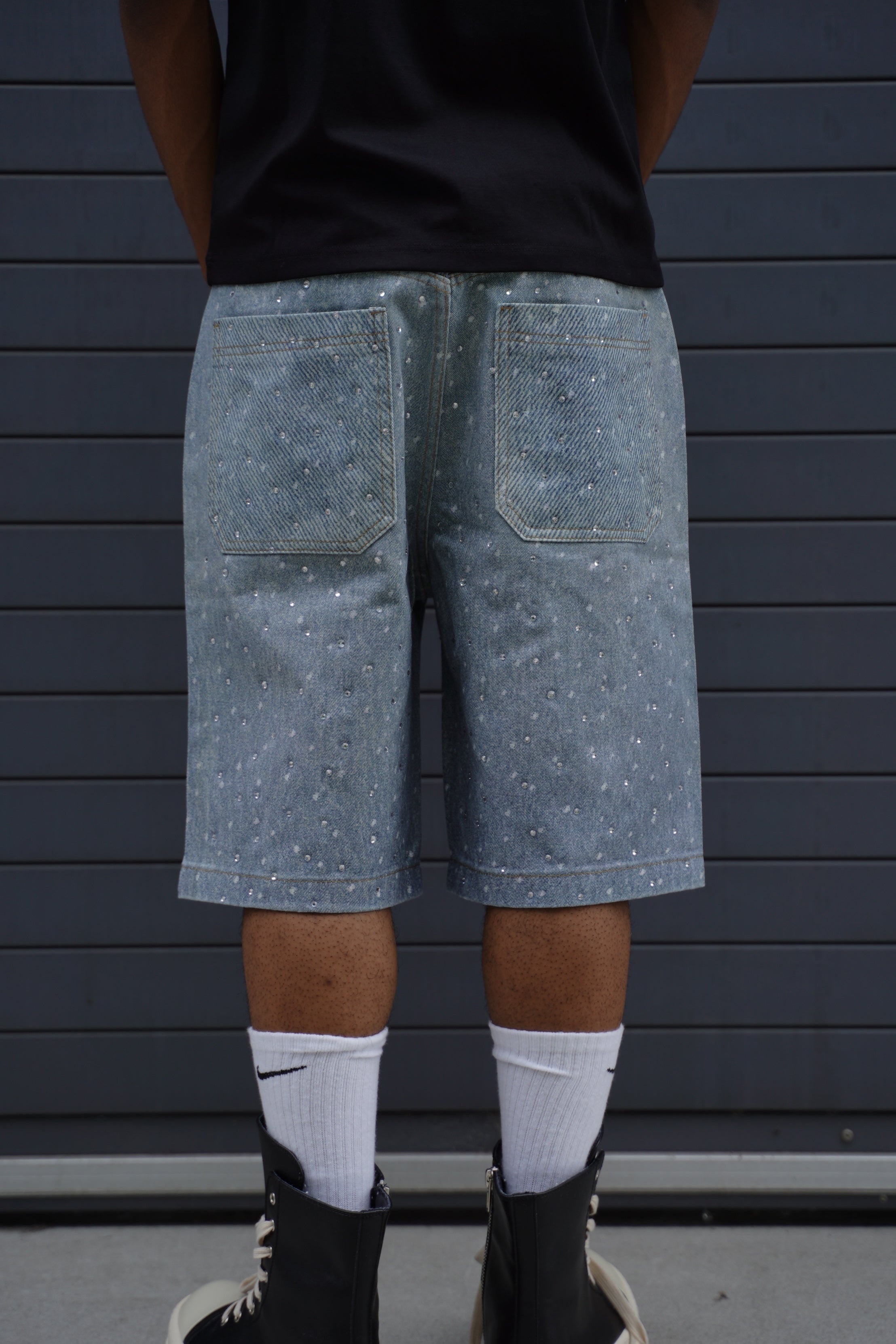 Rhinestone  Denim Shorts Blue