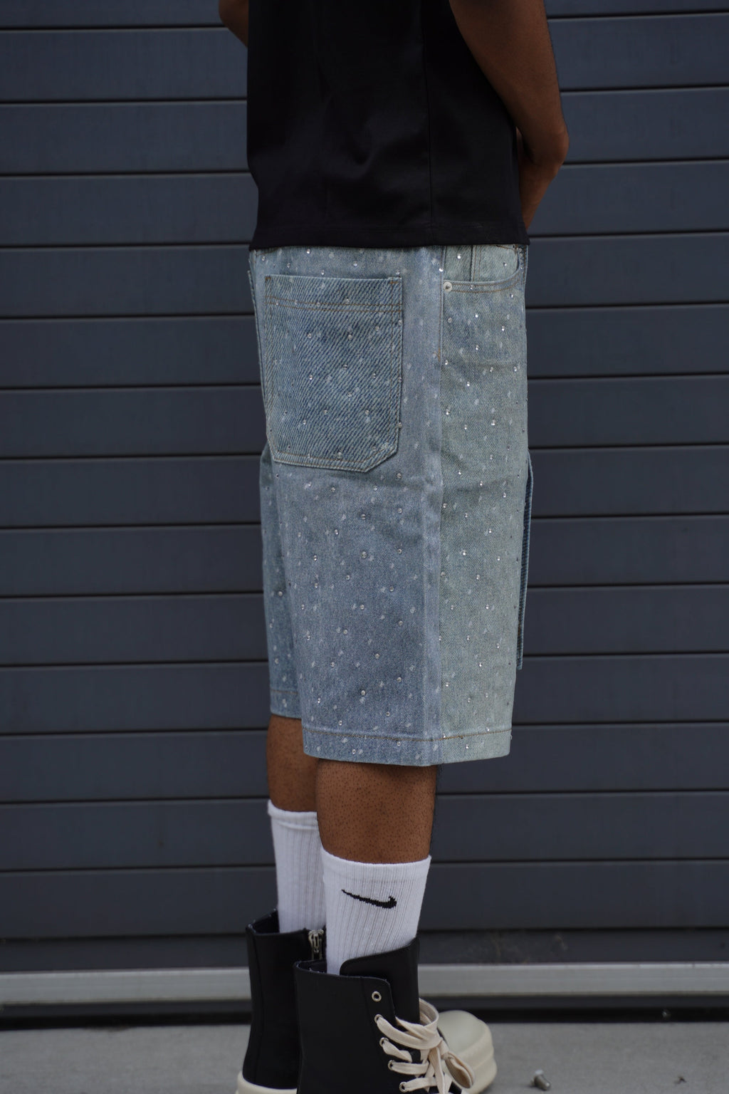 Rhinestone  Denim Shorts Blue