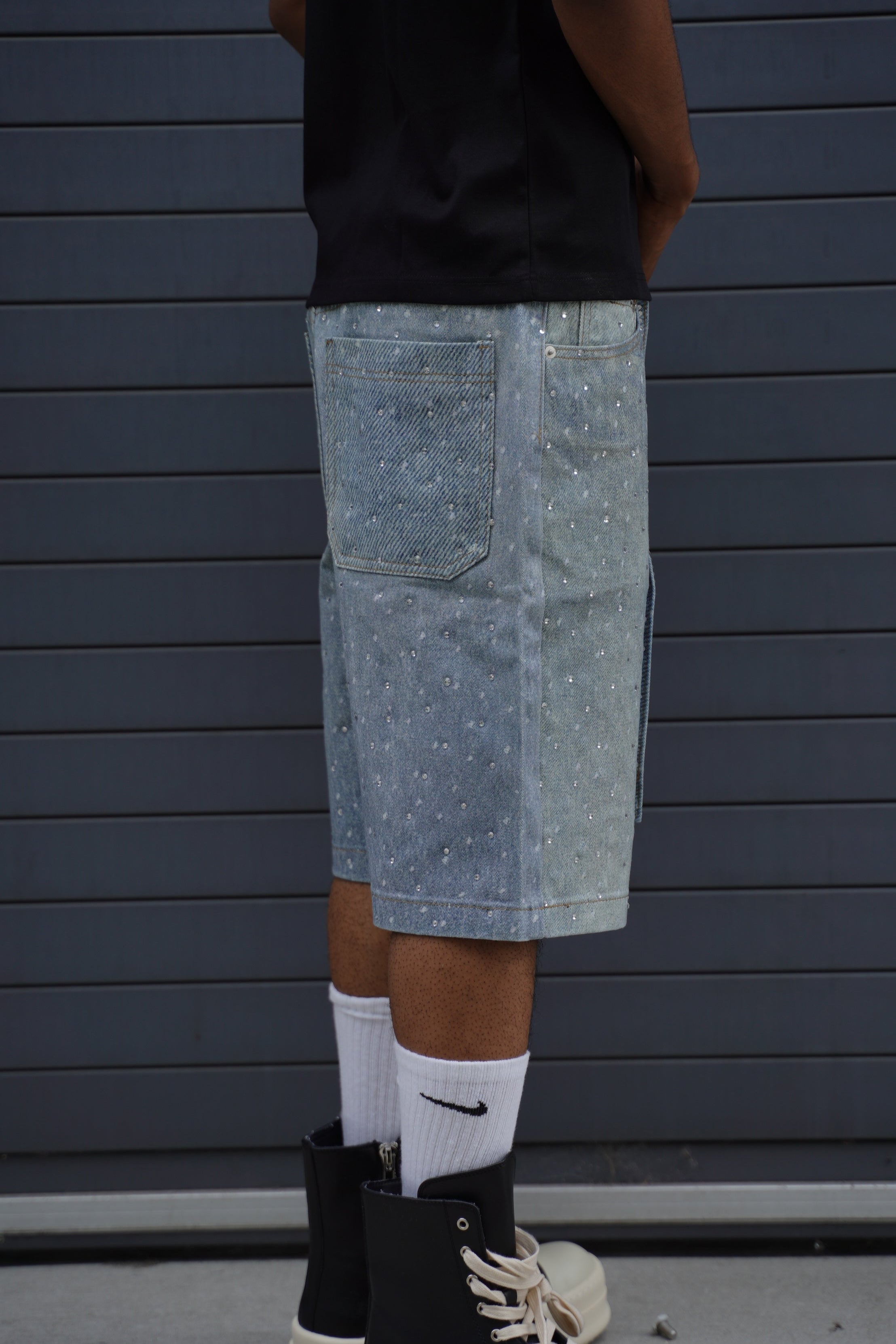 Rhinestone  Denim Shorts Blue