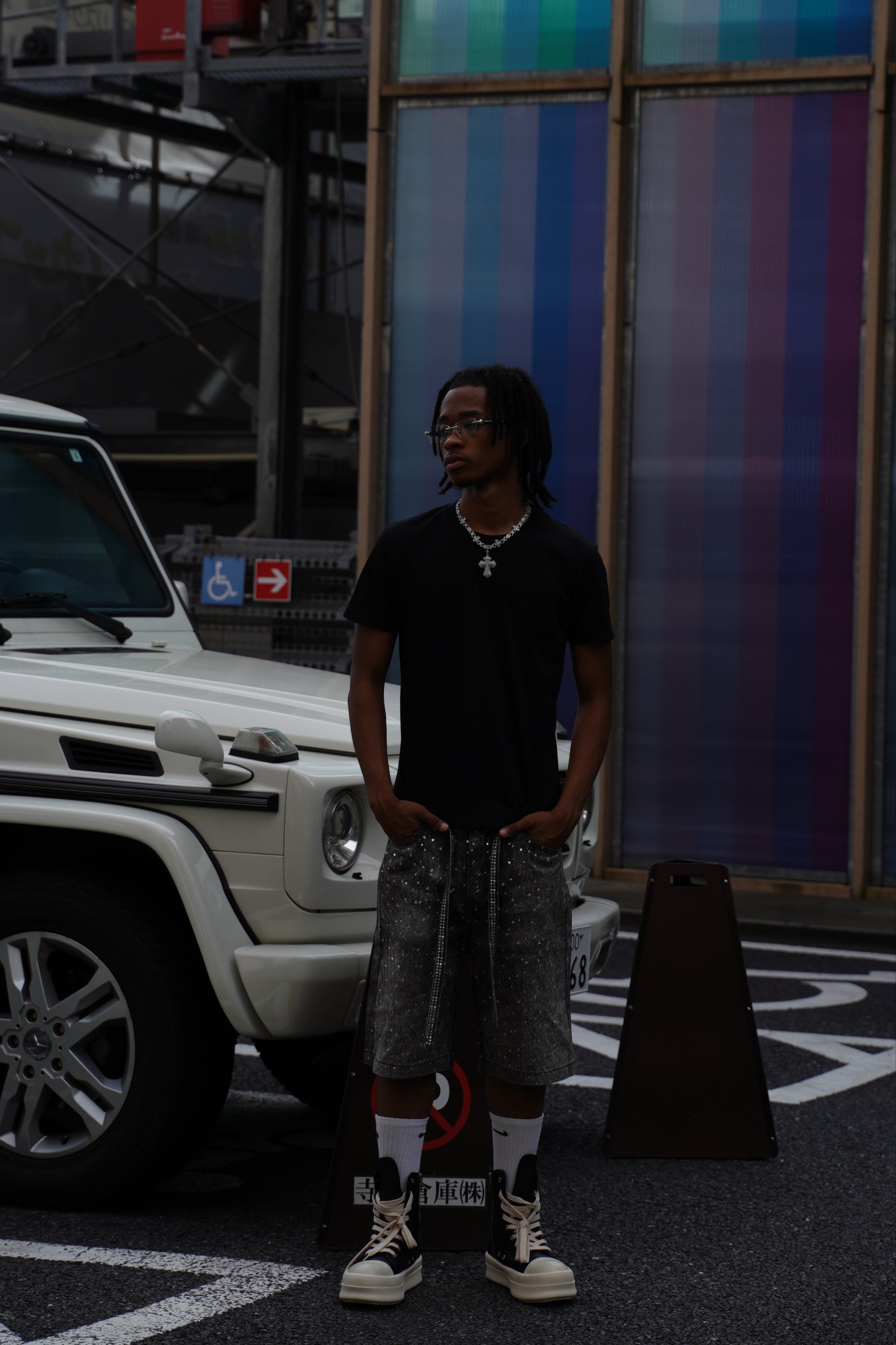 Rhinestone Denim Shorts Black