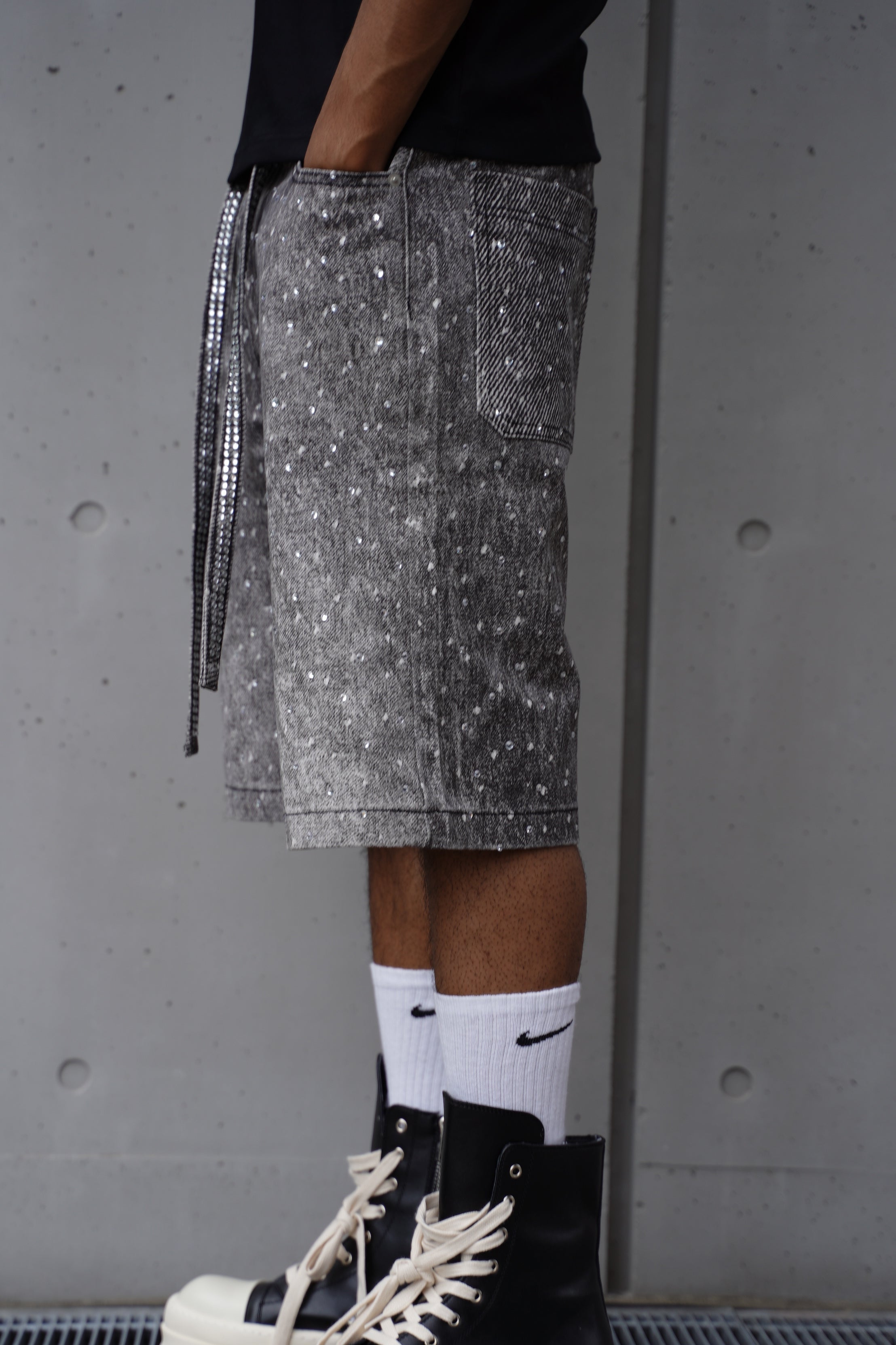 Rhinestone Denim Shorts Black