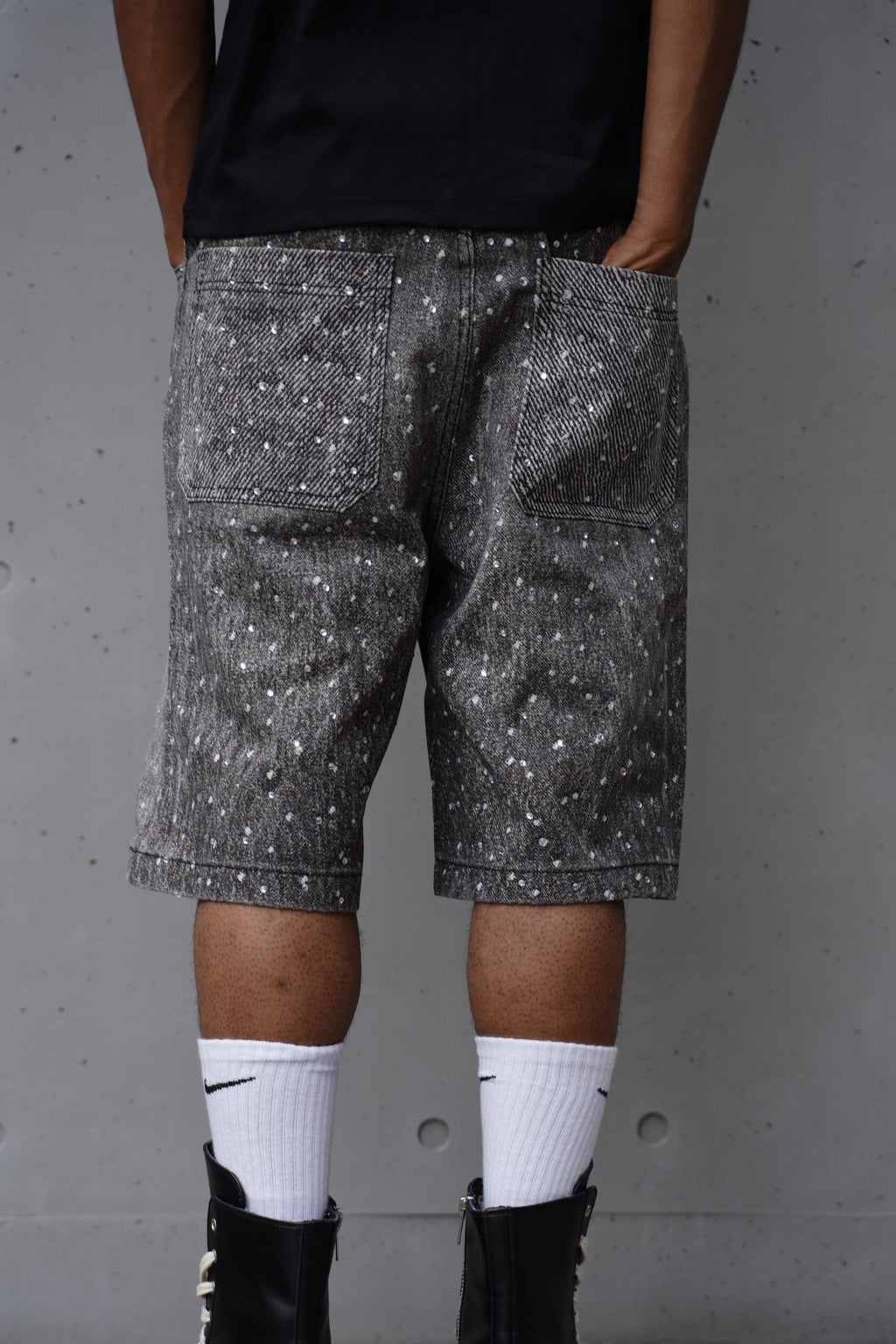 Rhinestone Denim Shorts Black