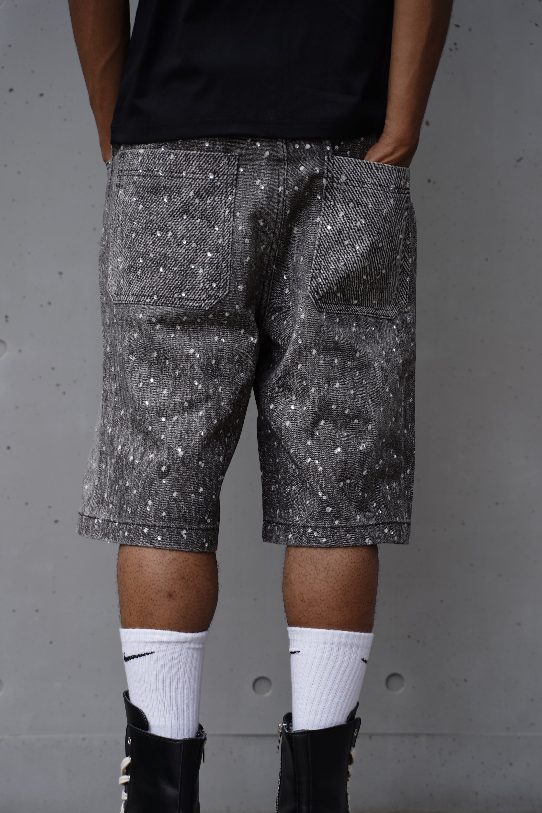 Rhinestone Denim Shorts Black