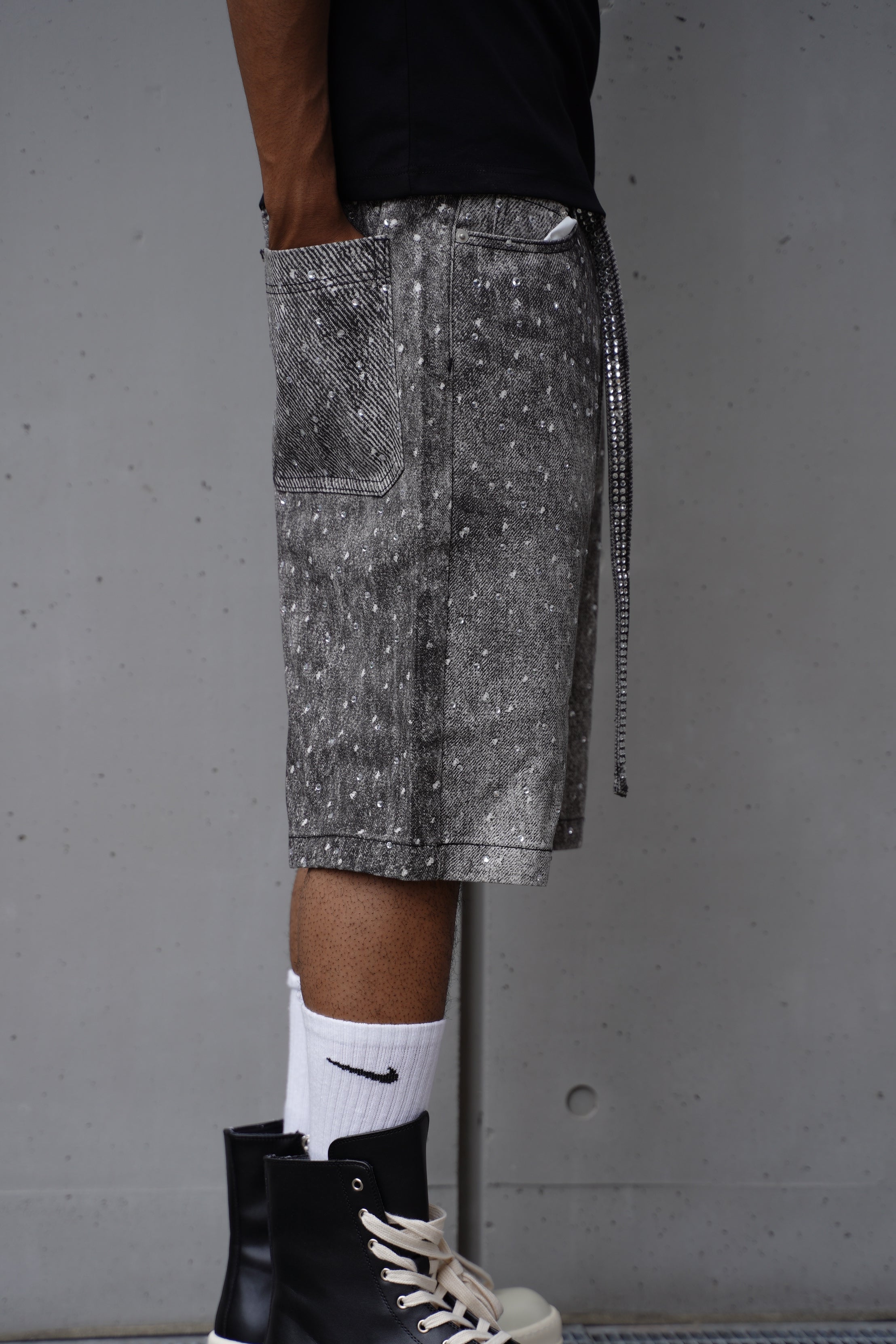 Rhinestone Denim Shorts Black