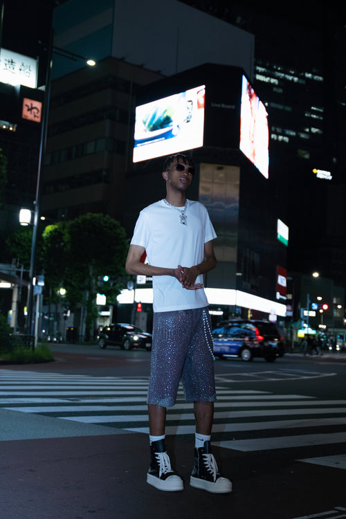 Crystal-Studded Denim Jorts Purple