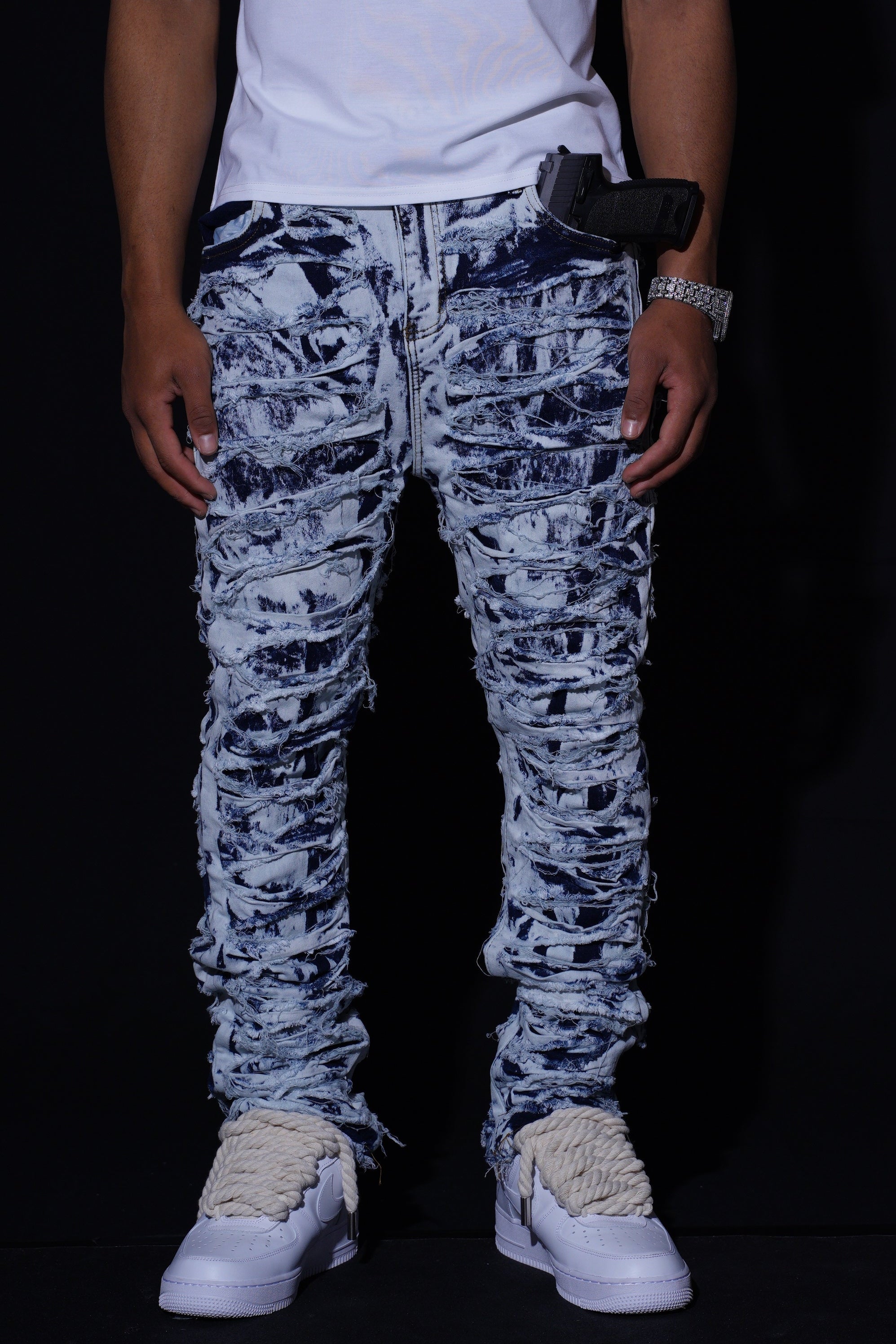 SKINNY DISTRESSED STACKED - BLUE