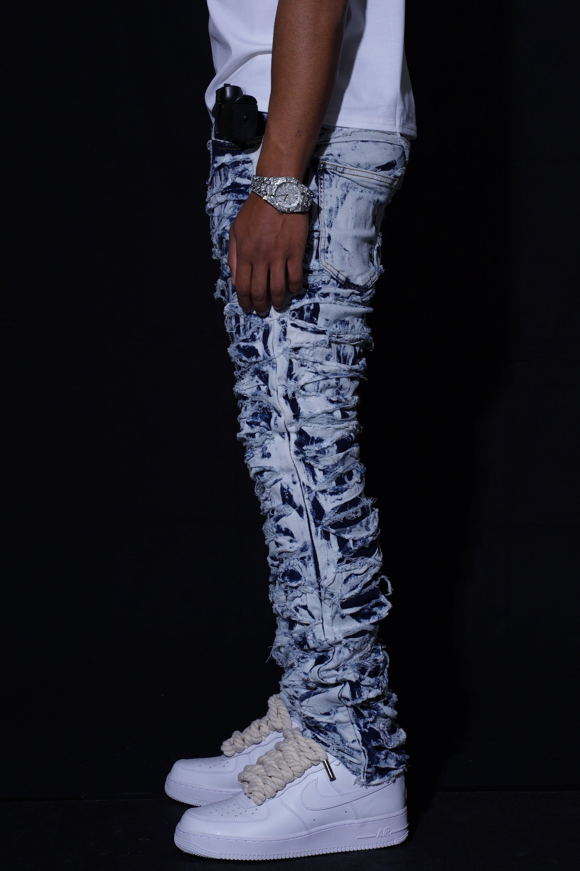 SKINNY DISTRESSED STACKED - BLUE