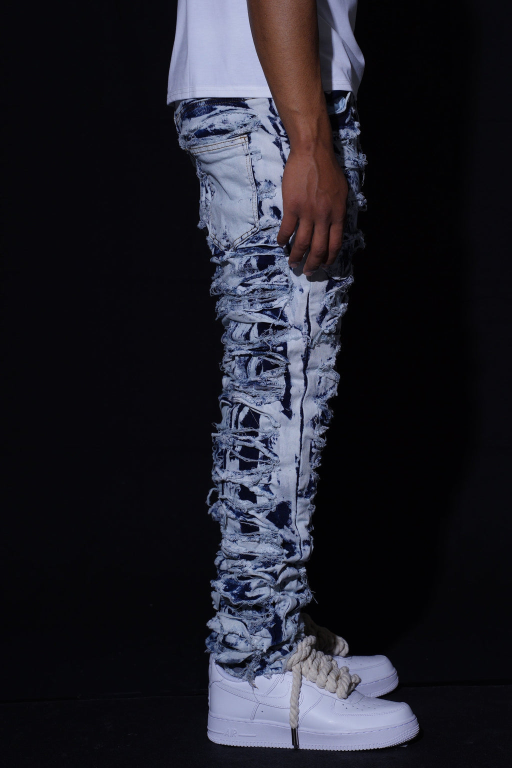 SKINNY DISTRESSED STACKED - BLUE