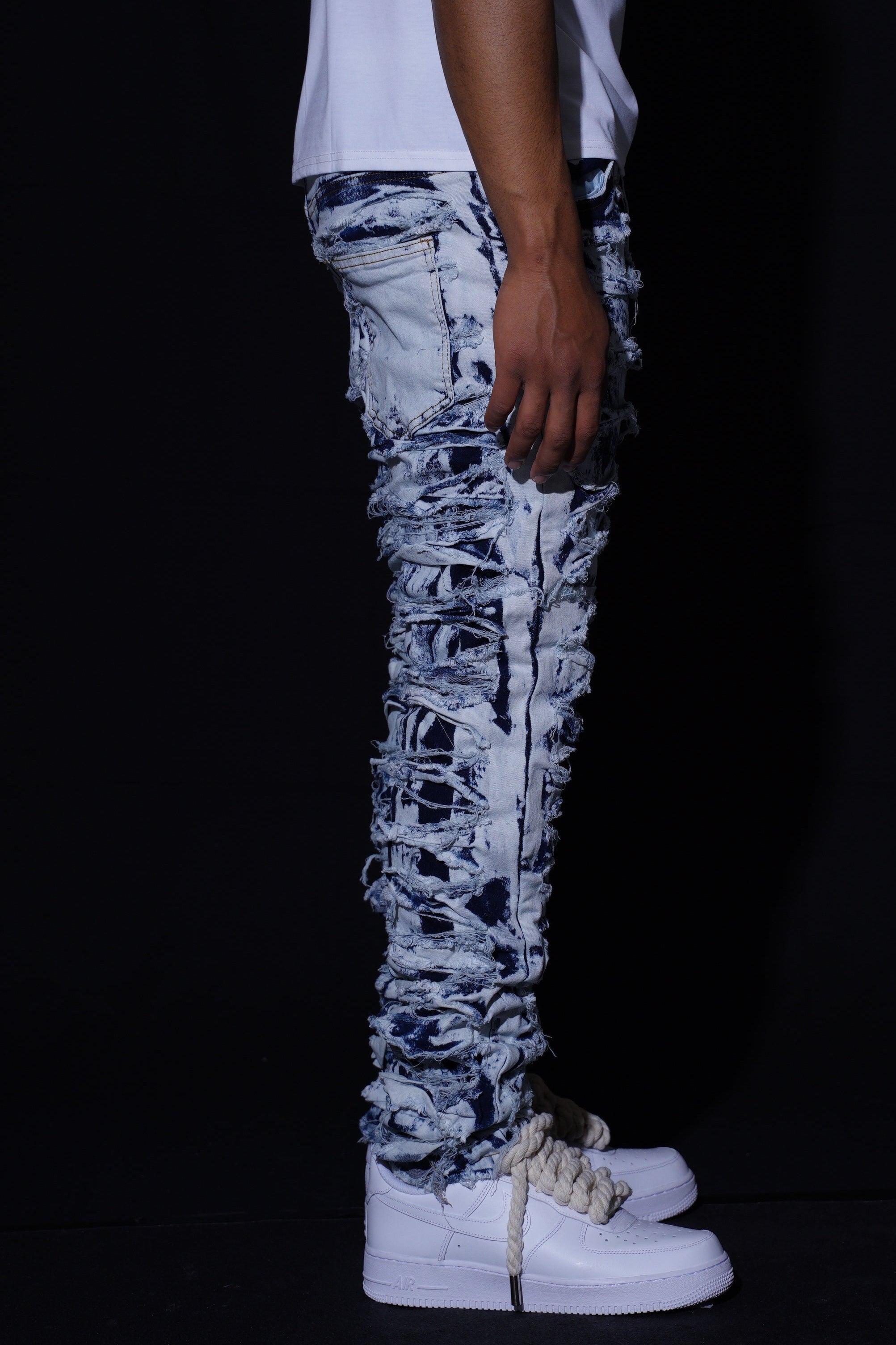 SKINNY DISTRESSED STACKED - BLUE