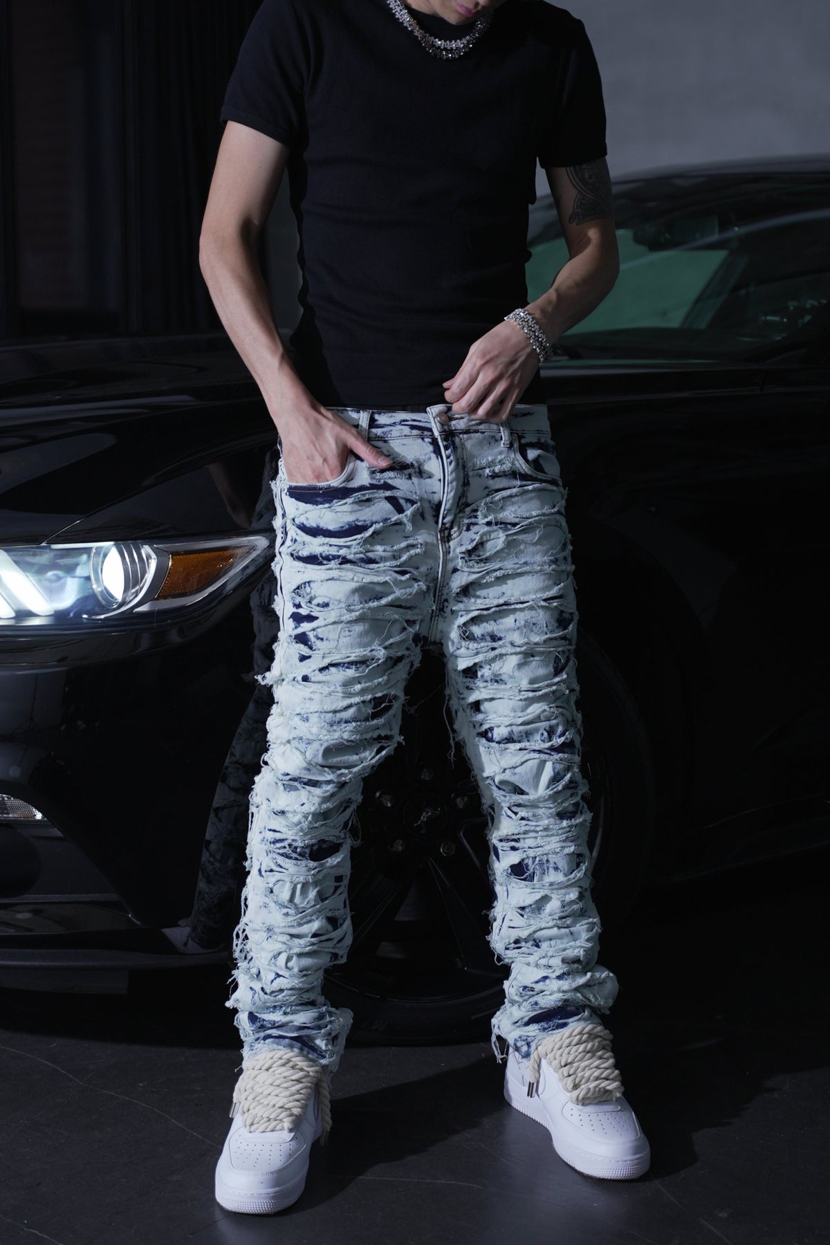SKINNY DISTRESSED STACKED - BLUE