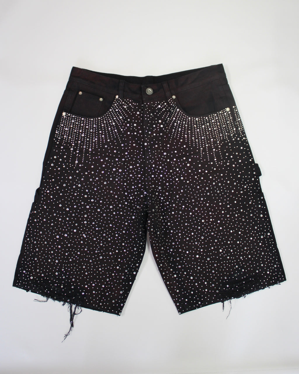 Crystal-Studded Denim Jorts Black