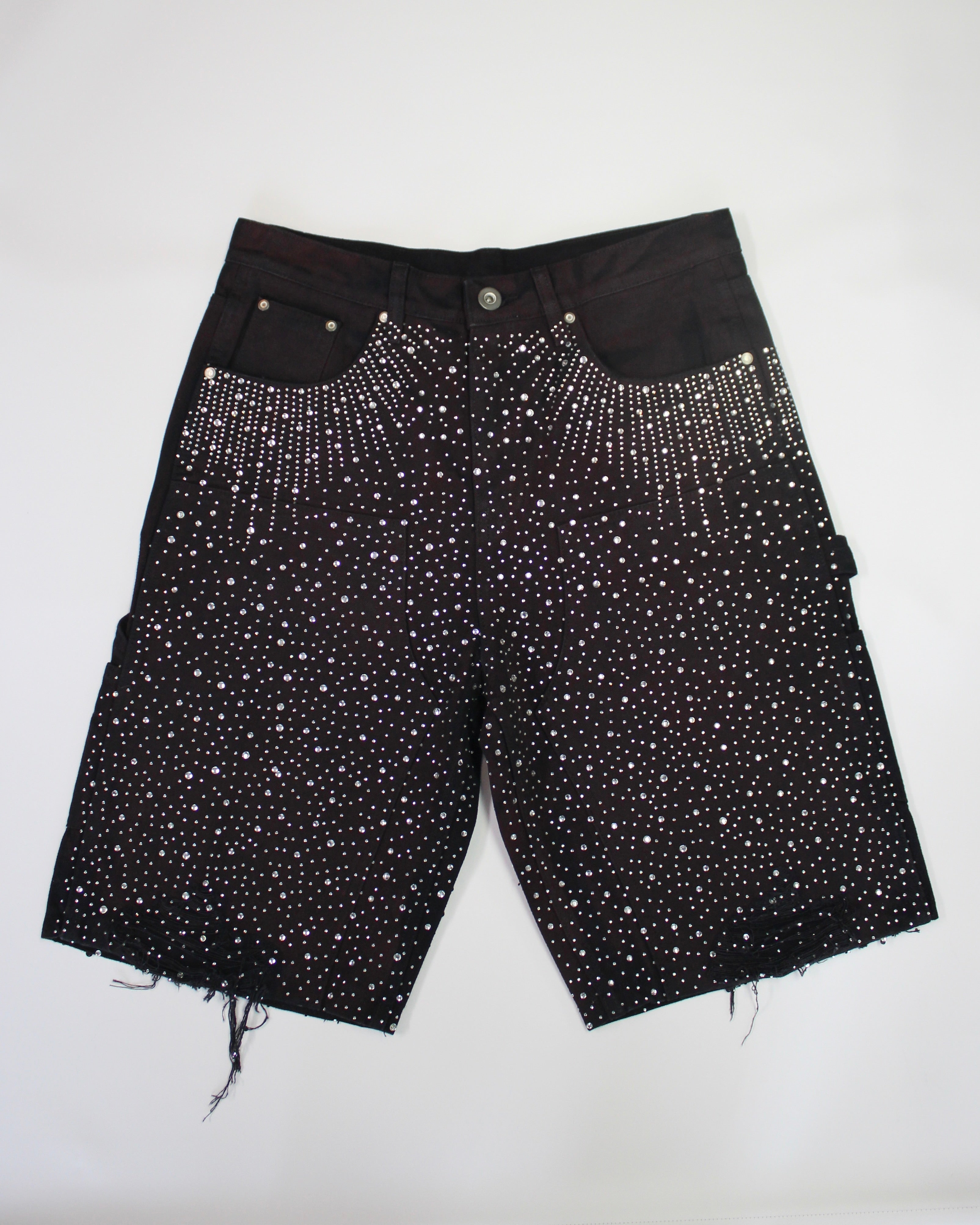 Crystal-Studded Denim Jorts Black